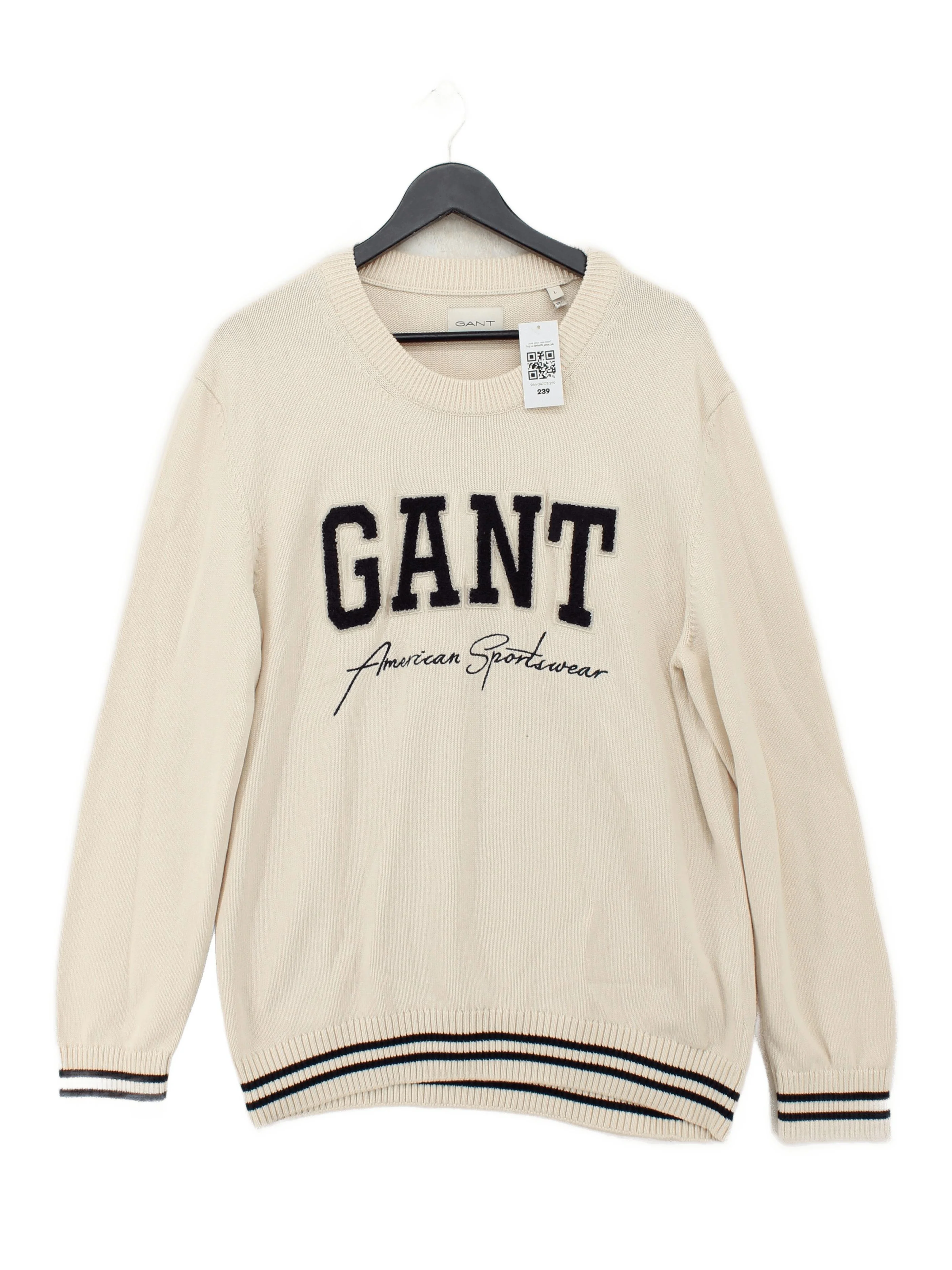 Gant Women's Jumper L Cream 100% Cotton Crew Neck Pullover