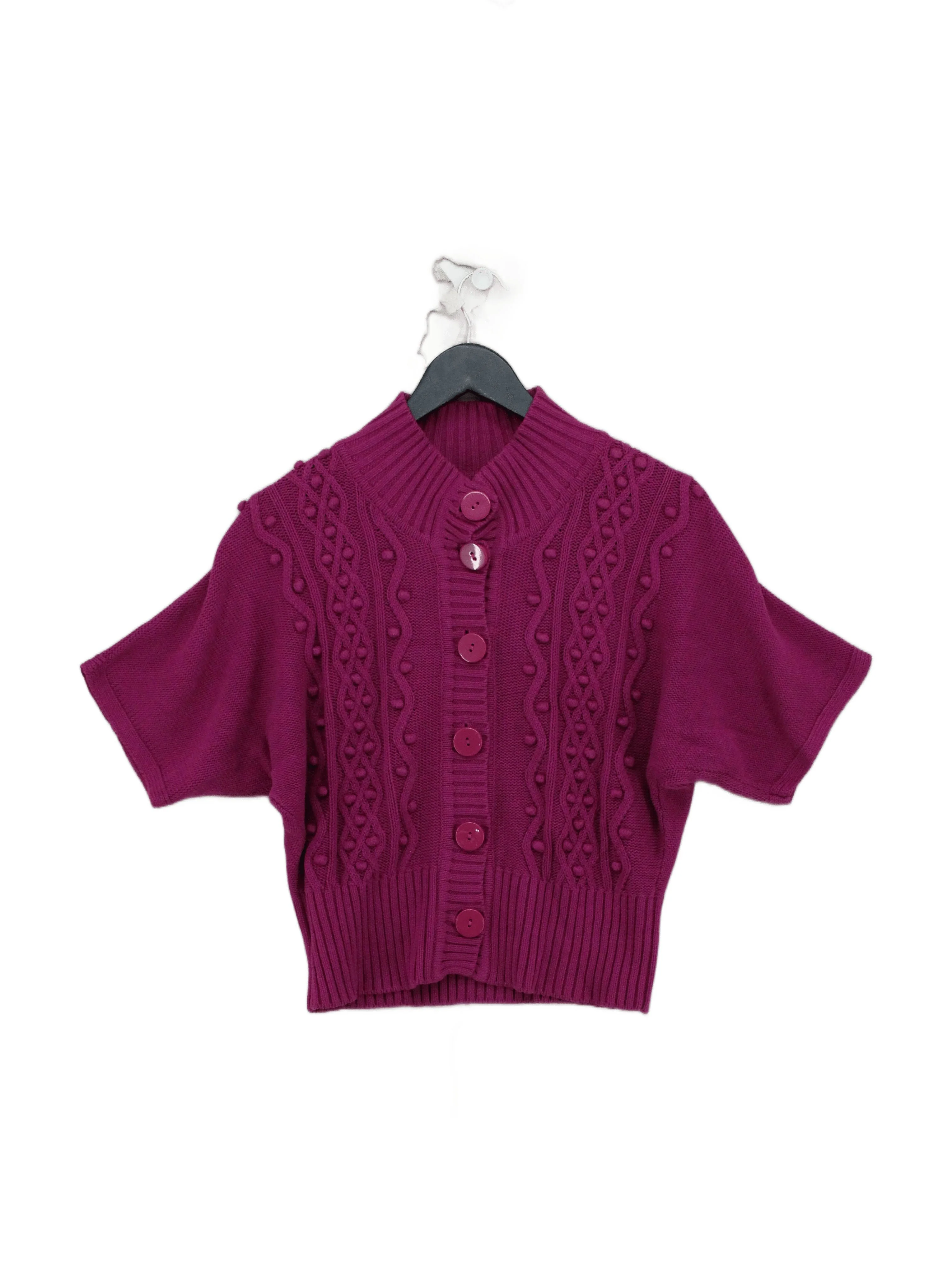 Gelco Women's Cardigan UK 12 Pink 100% Cotton High Neck Cardigan