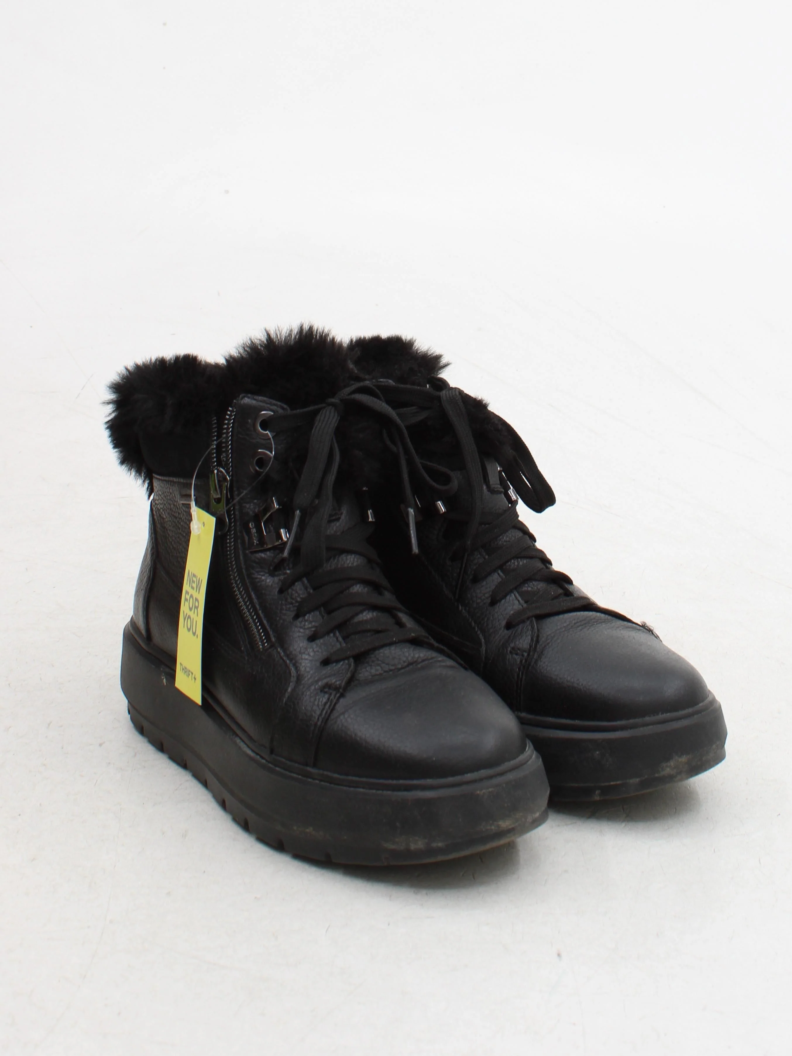 Geox Women's Boots UK 4 Black Leather with Faux Fur Combat - Image 4