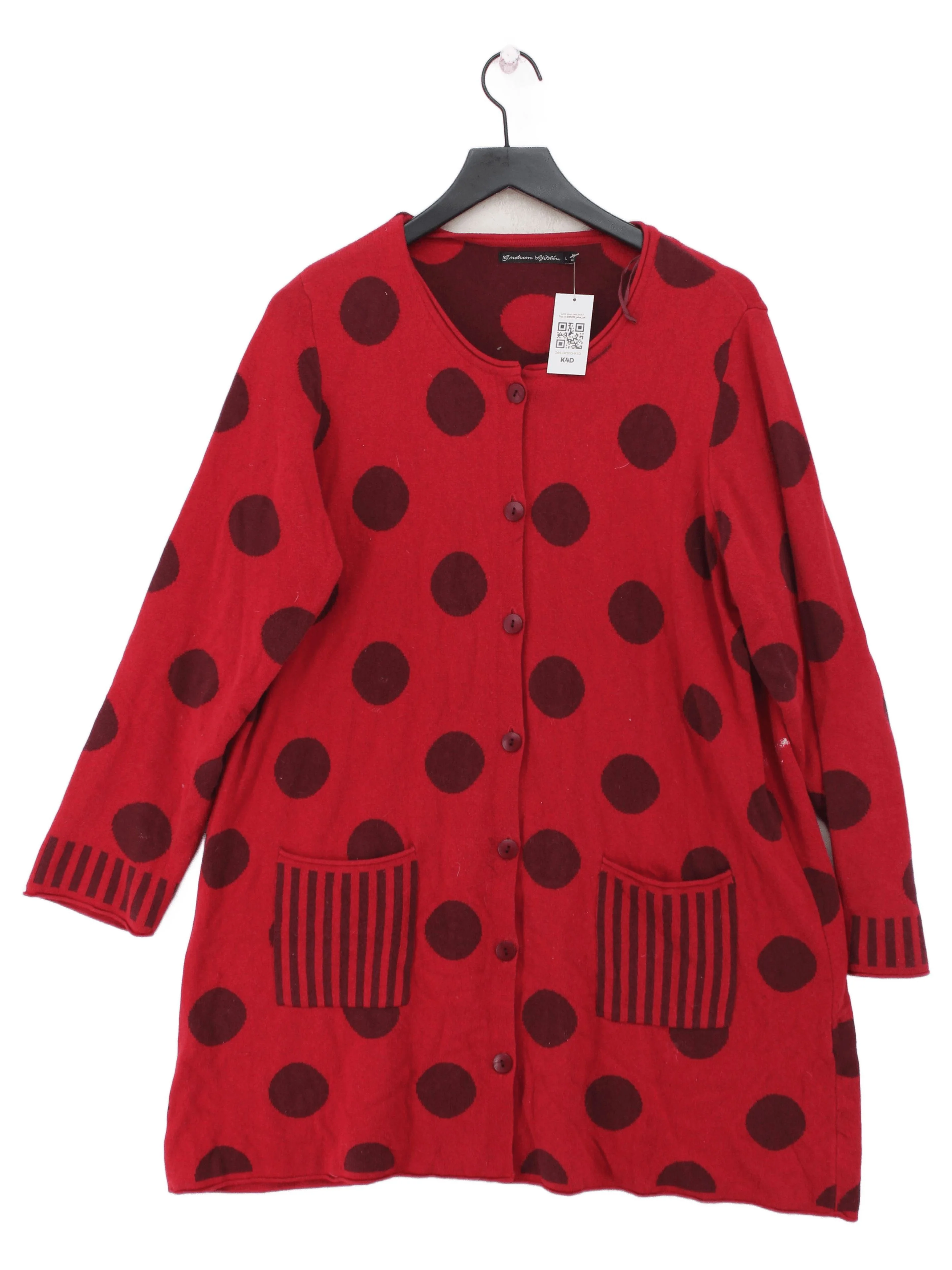 Gudrun Sjöden Women's Cardigan L Red Polkadot 100% Cotton Round Neck Cardigan