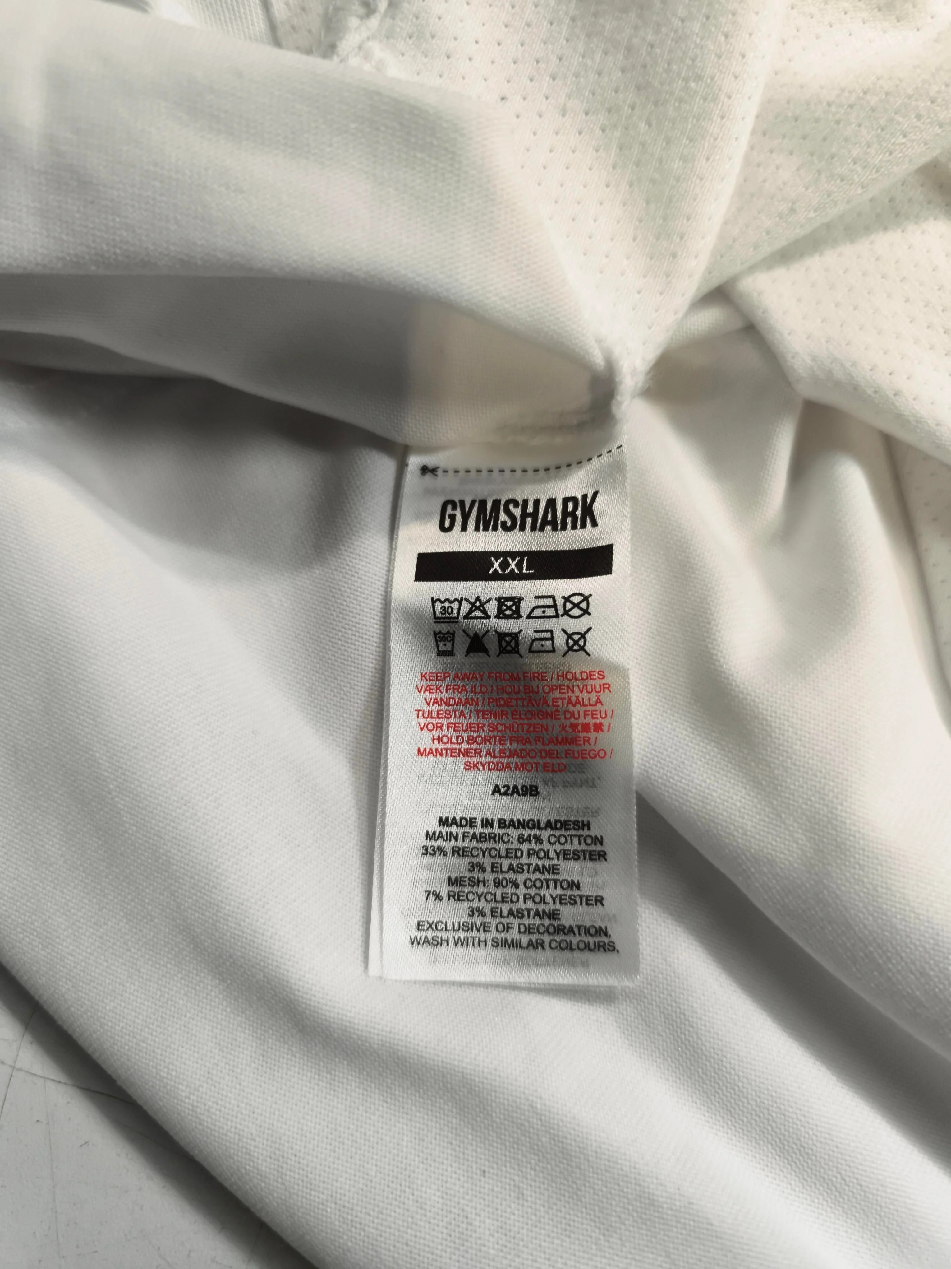 Gymshark Men's T-Shirt XXL White Cotton with Polyester, Elastane Basic - Image 6