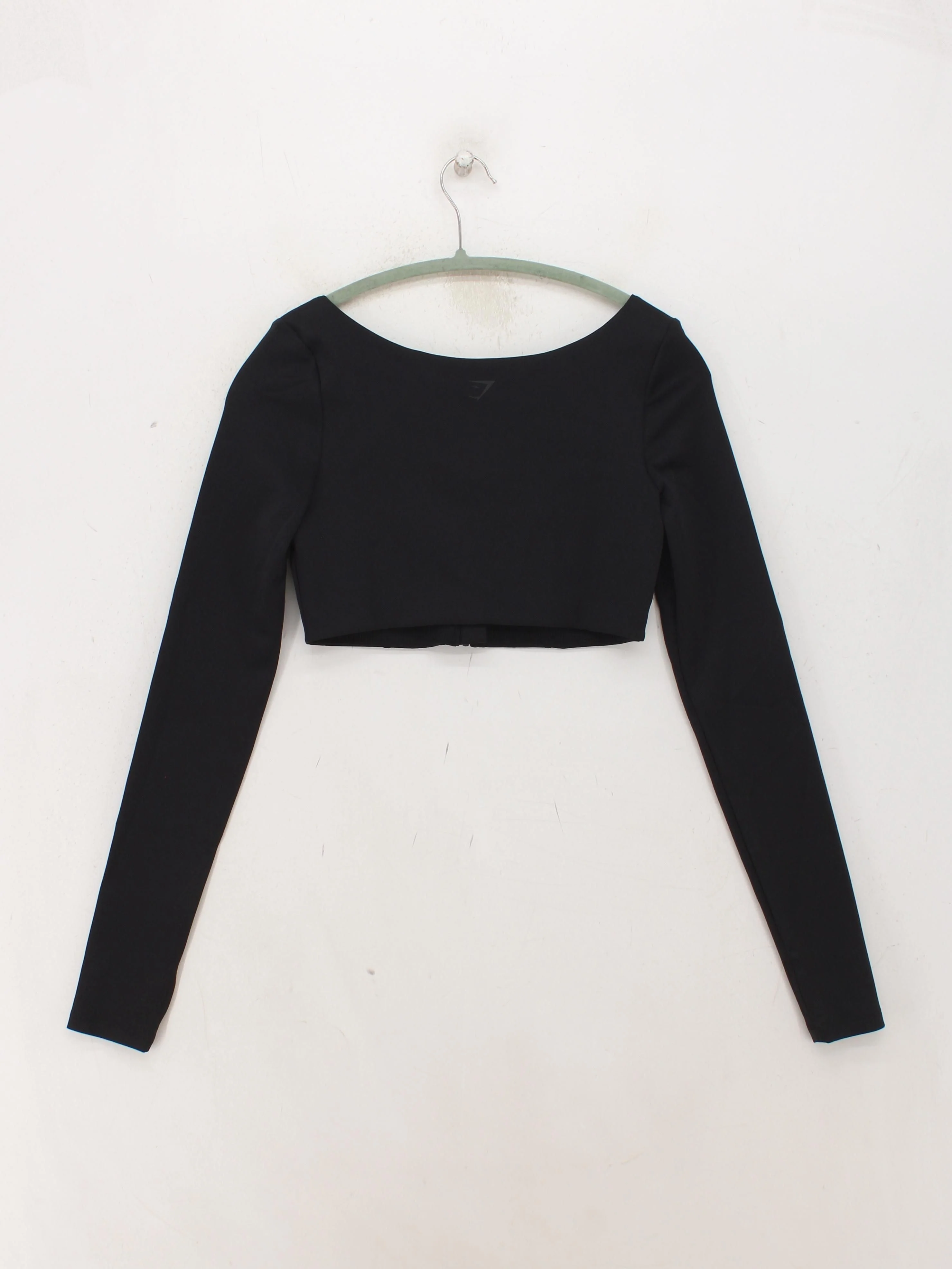 Gymshark Women's Top M Black Nylon with Elastane Long Sleeve Round Neck Cropped - Image 2