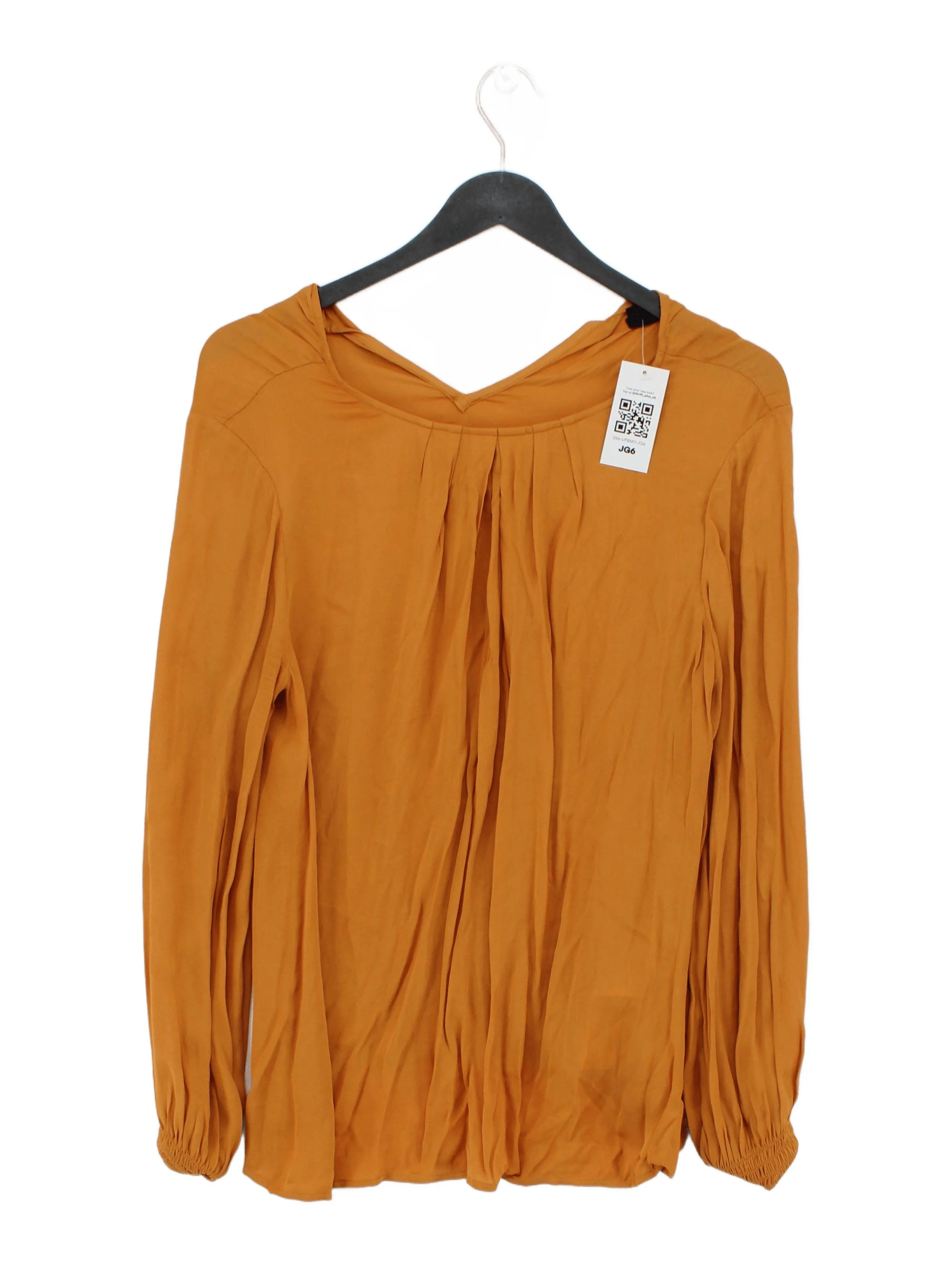Hallhuber Women's Blouse UK 8 Tan 100% Viscose Long Sleeve V-Neck Basic