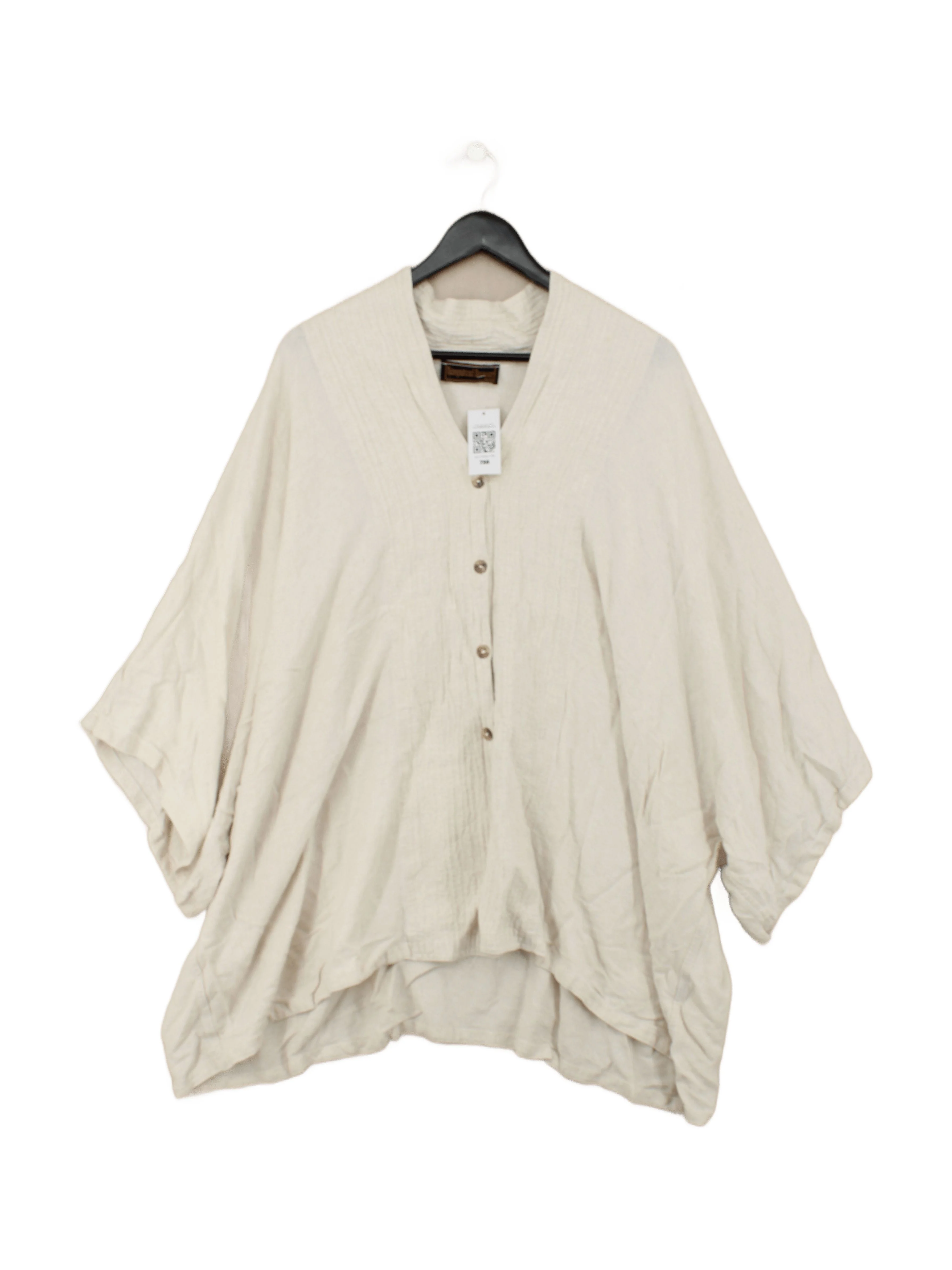 Hampstead Bazaar Women's Top L Cream Linen with Cotton 3/4 Sleeve Collared Tunic