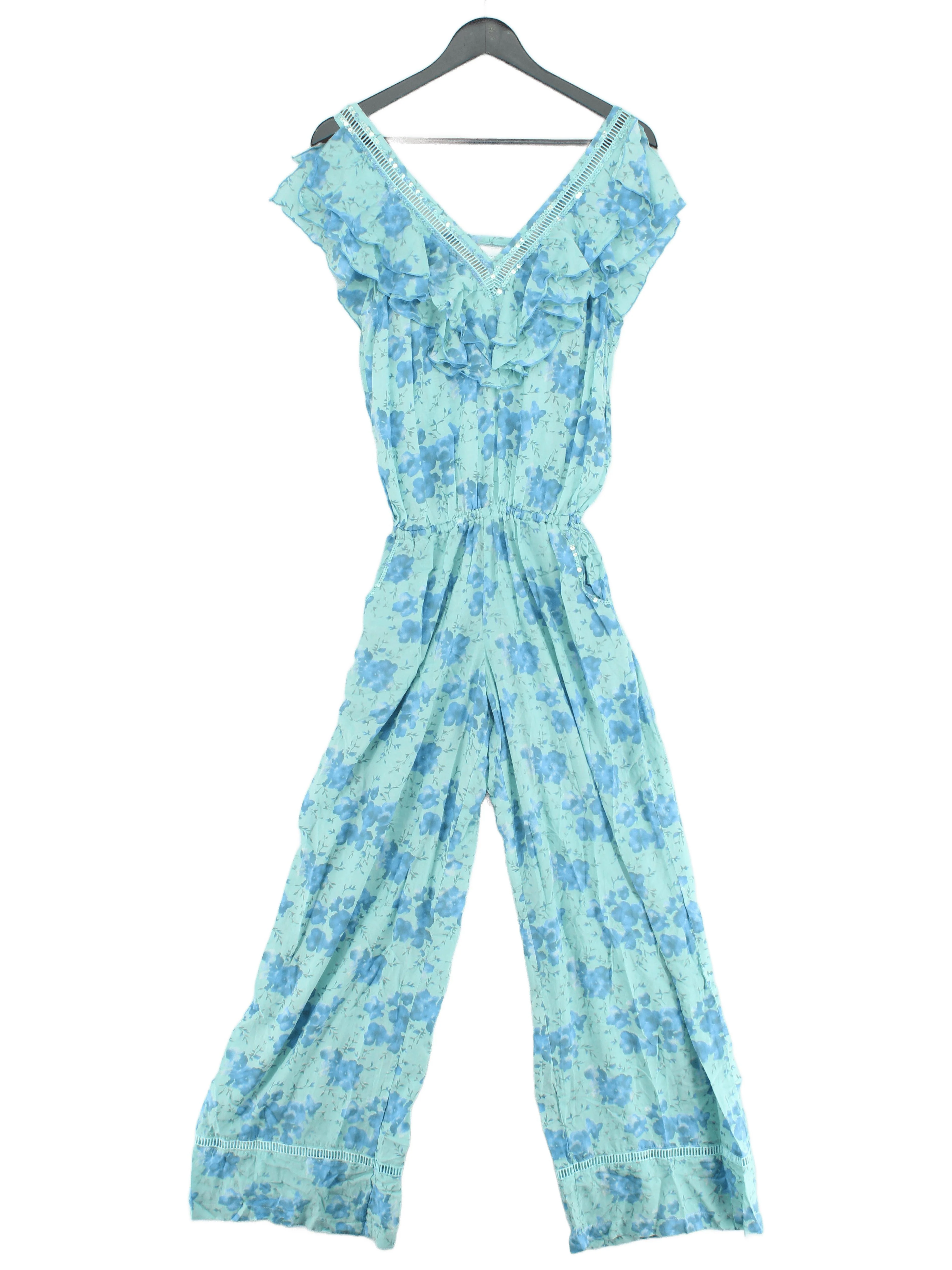 Hippy Chick Women's Jumpsuit M Blue Floral 100% Other Wide-Leg Jumpsuit