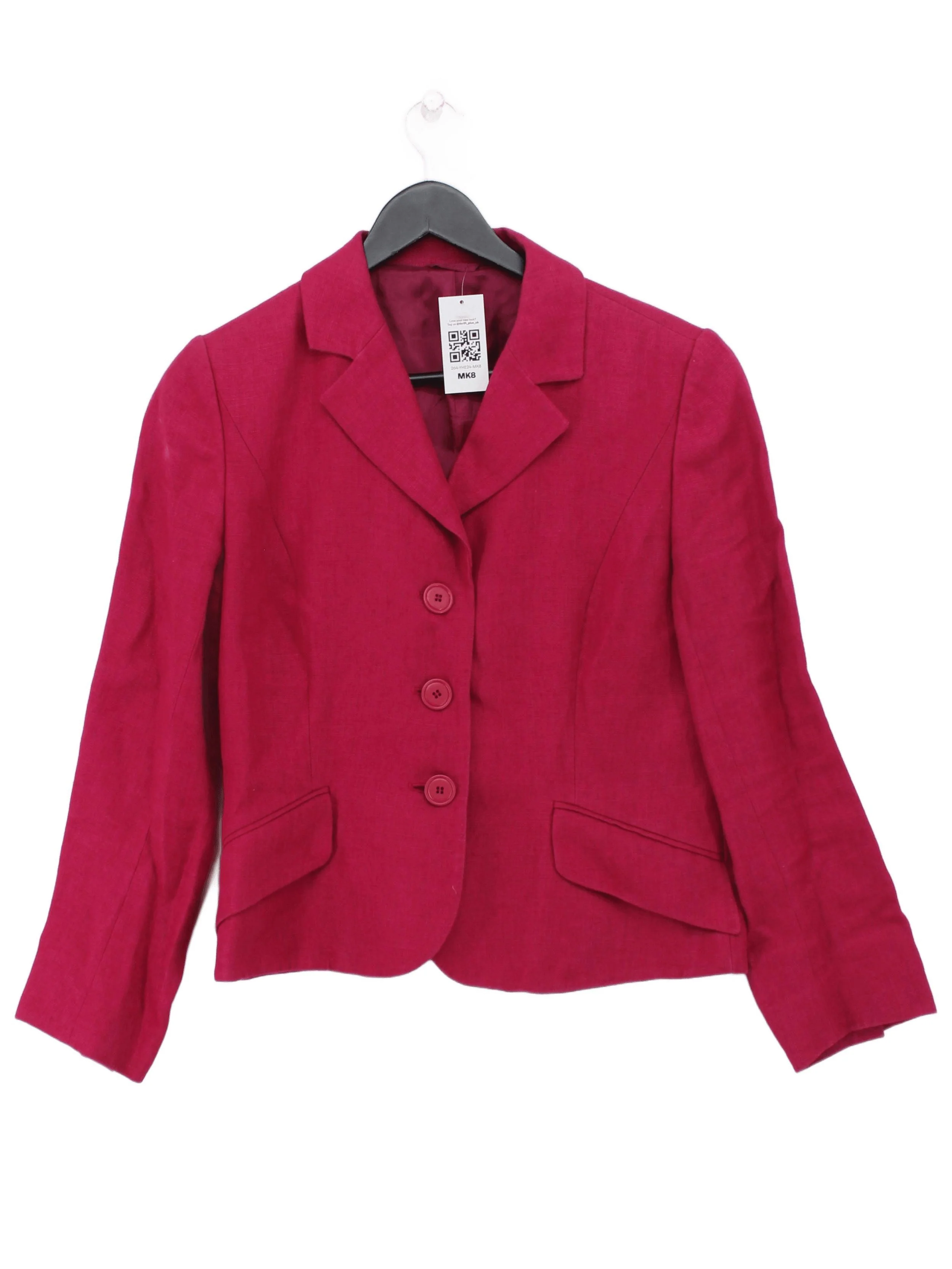Hobbs Women's Blazer UK 12 Pink 100% Linen Overcoat