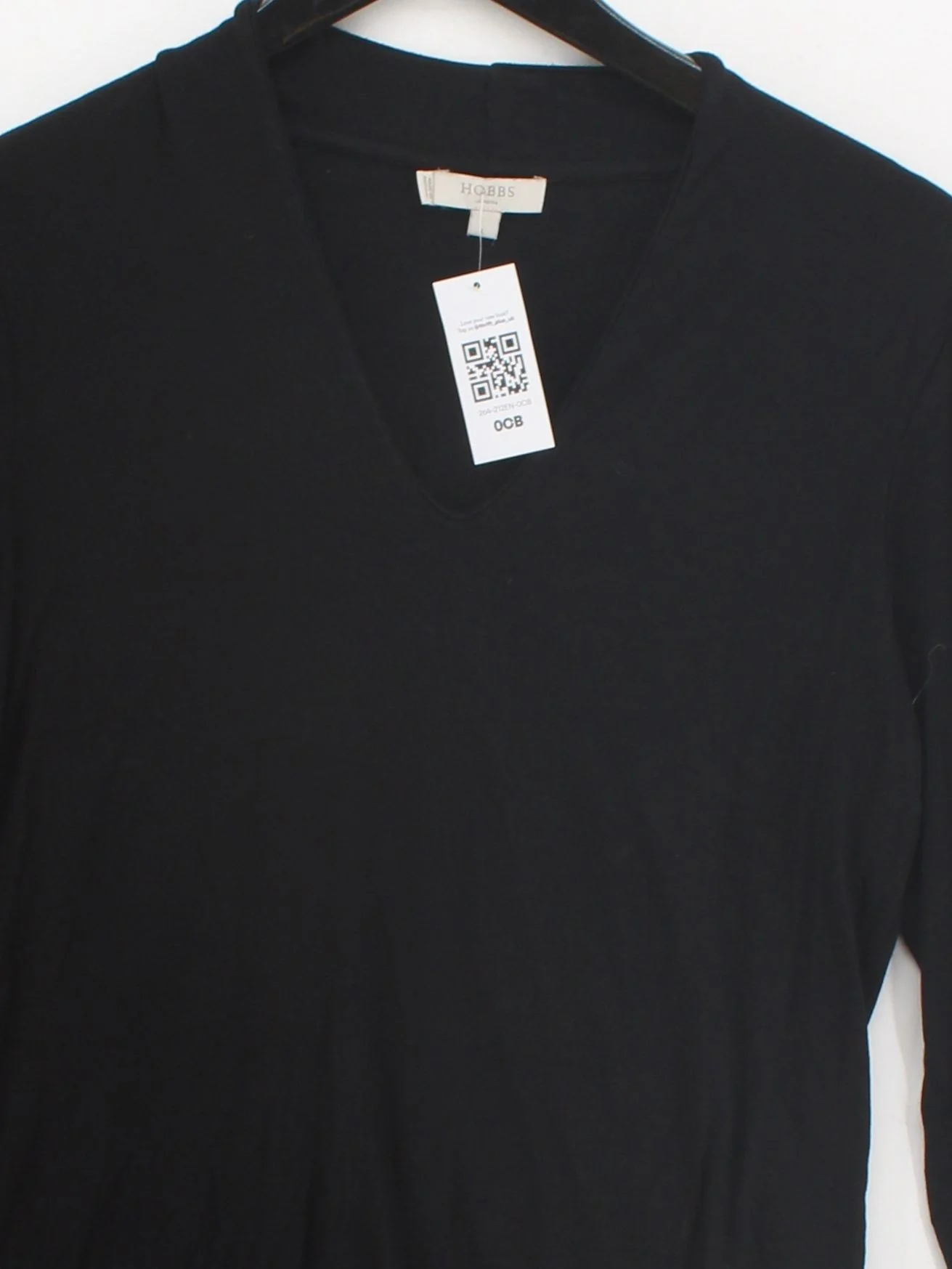 Hobbs Women's Top L Black Viscose with Elastane 3/4 Sleeve V-Neck Basic - Image 3