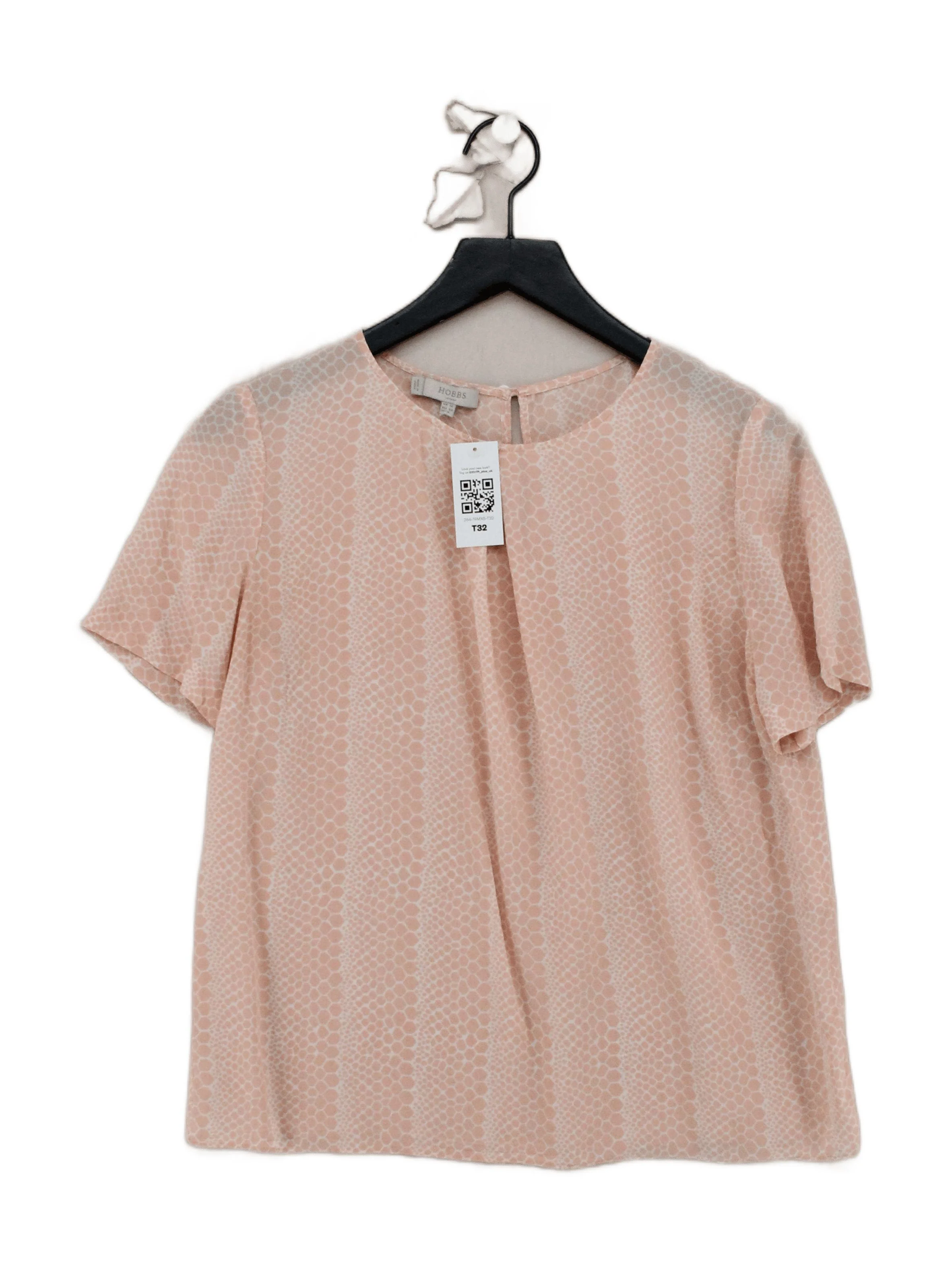 Hobbs Women's Top M Pink Geometric 100% Silk Short Sleeve Round Neck Basic