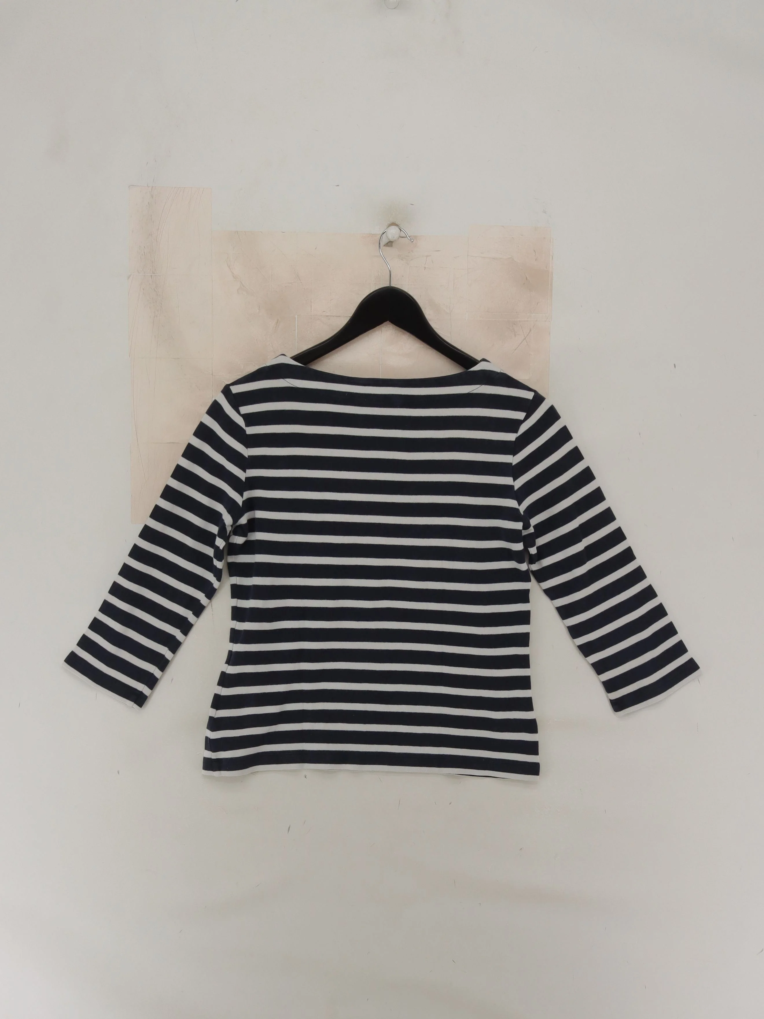 Hobbs Women's Top S Blue Striped 100% Cotton 3/4 Sleeve Crew Neck Basic - Image 2
