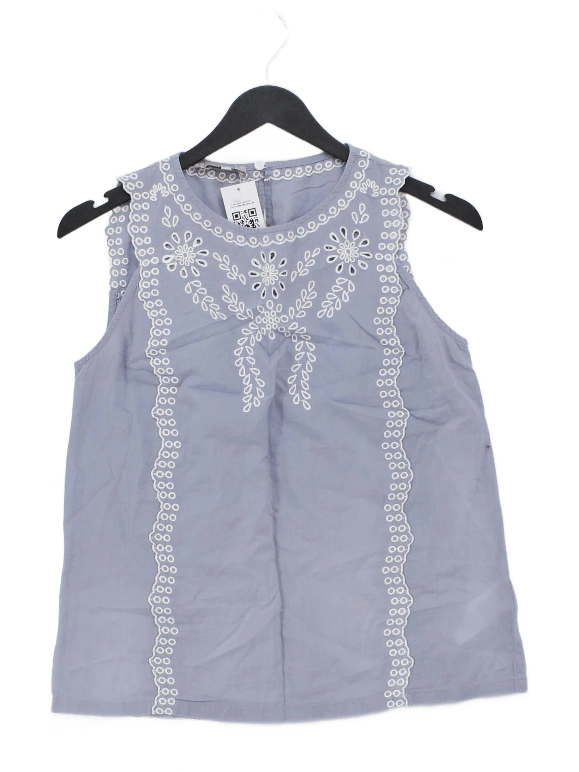 Hobbs Women's Top UK 8 Blue 100% Cotton Sleeveless Round Neck Basic