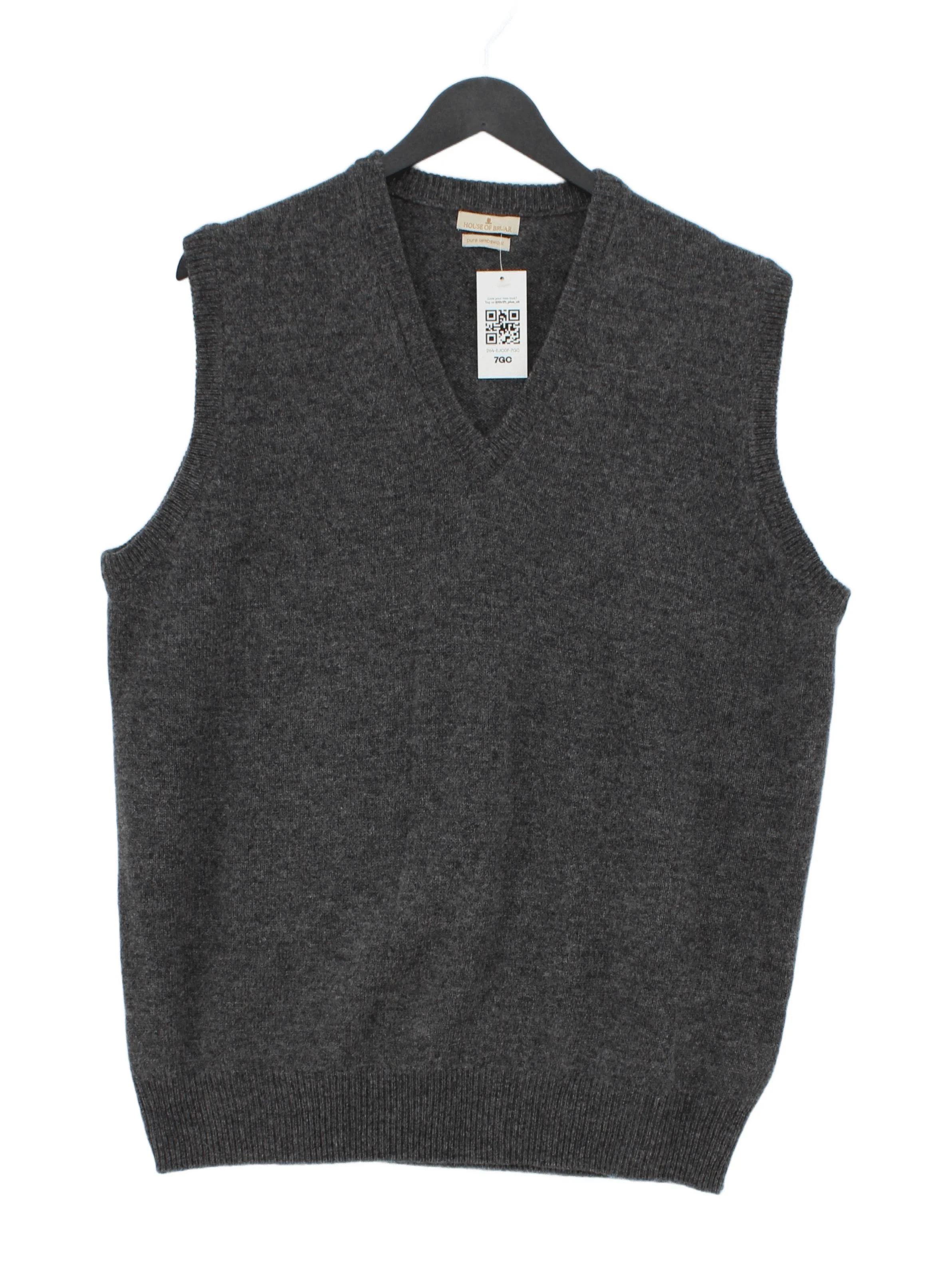 House Of Bruar Men's Jumper L Grey 100% Wool V-Neck Vest