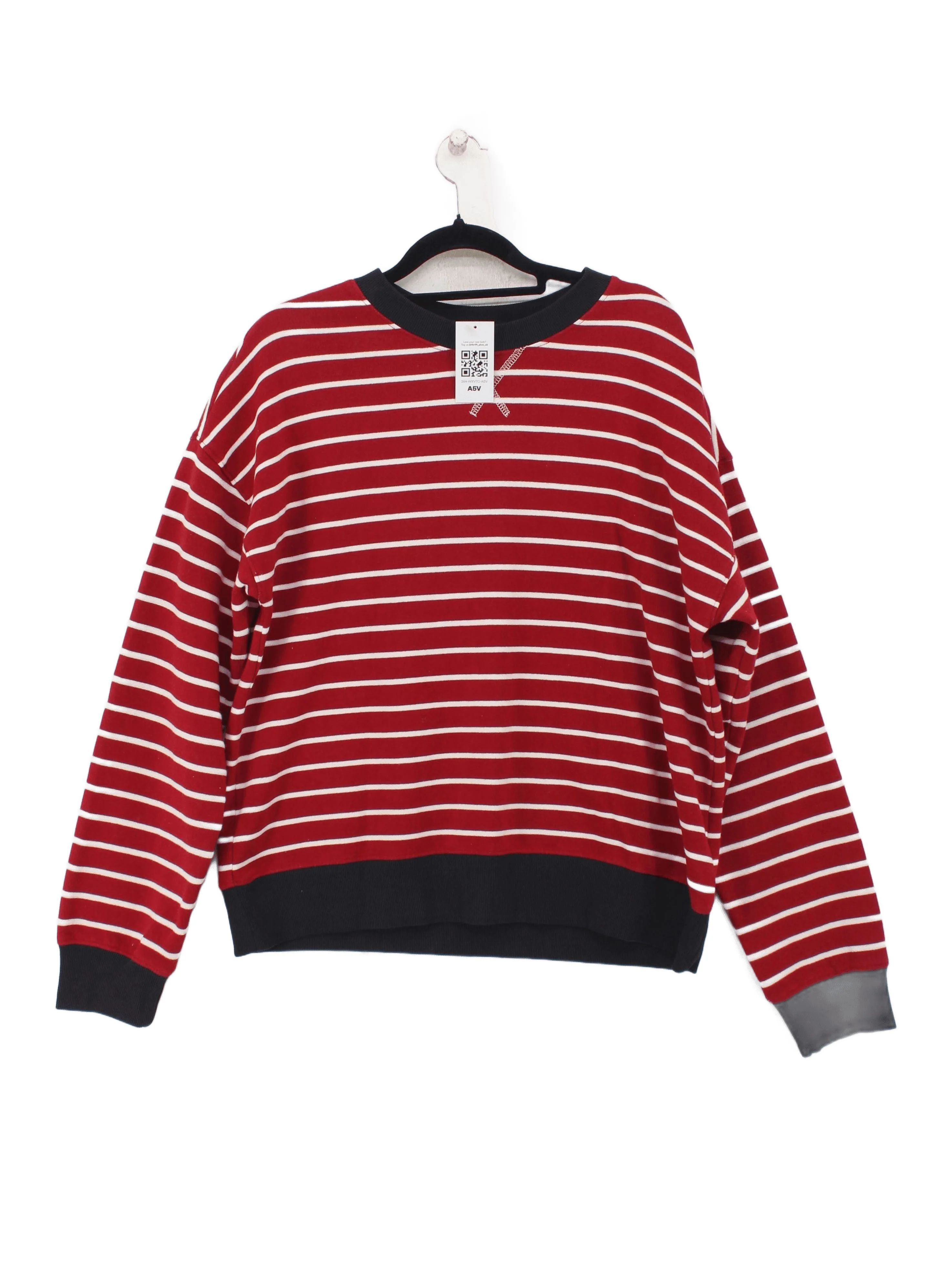 Hush Men's Jumper M Red Striped 100% Cotton Crew Neck Pullover