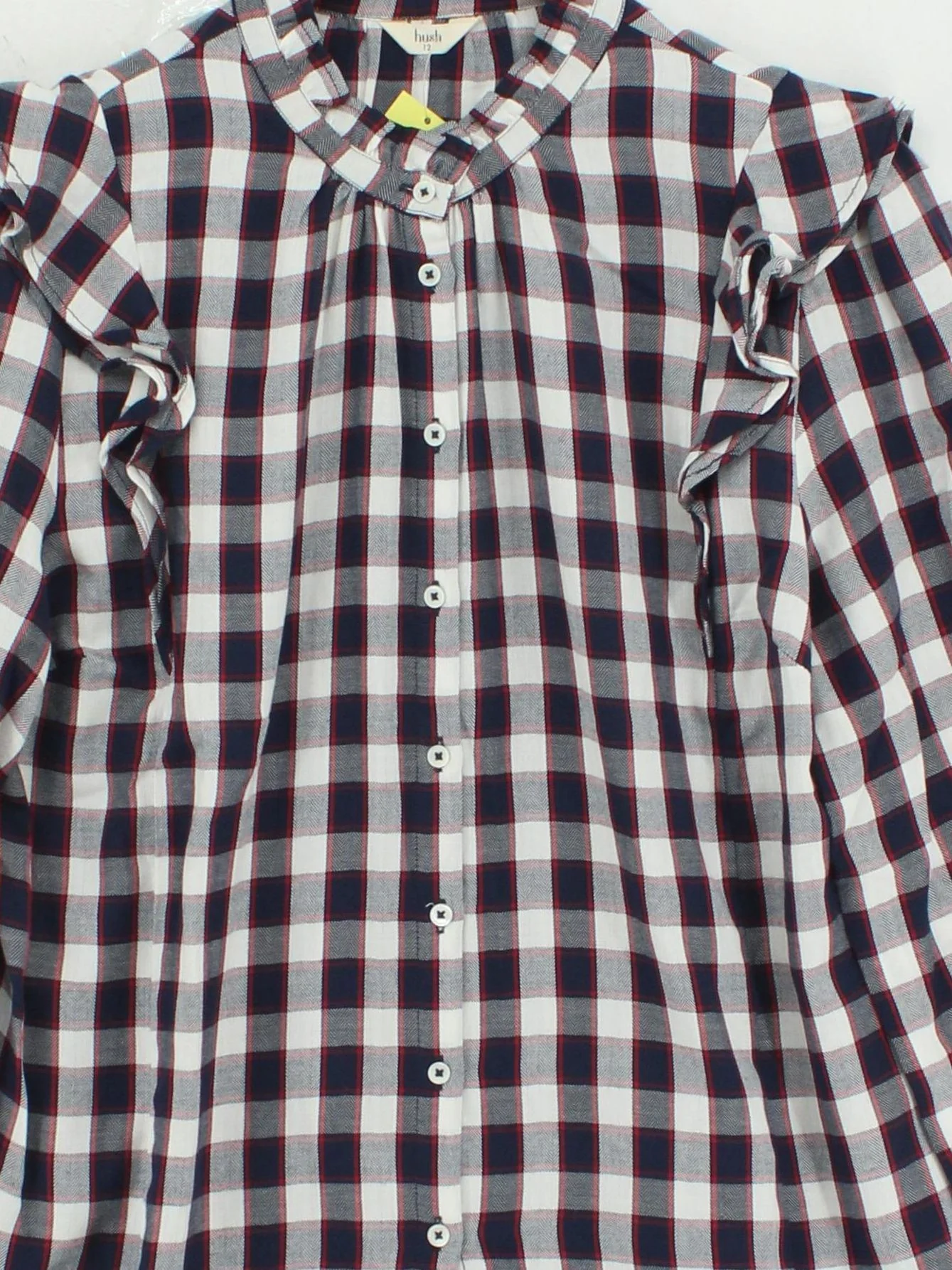 Hush Women's Shirt UK 12 Multi Checkered 100% Cotton Long Sleeve Collared Basic - Image 3