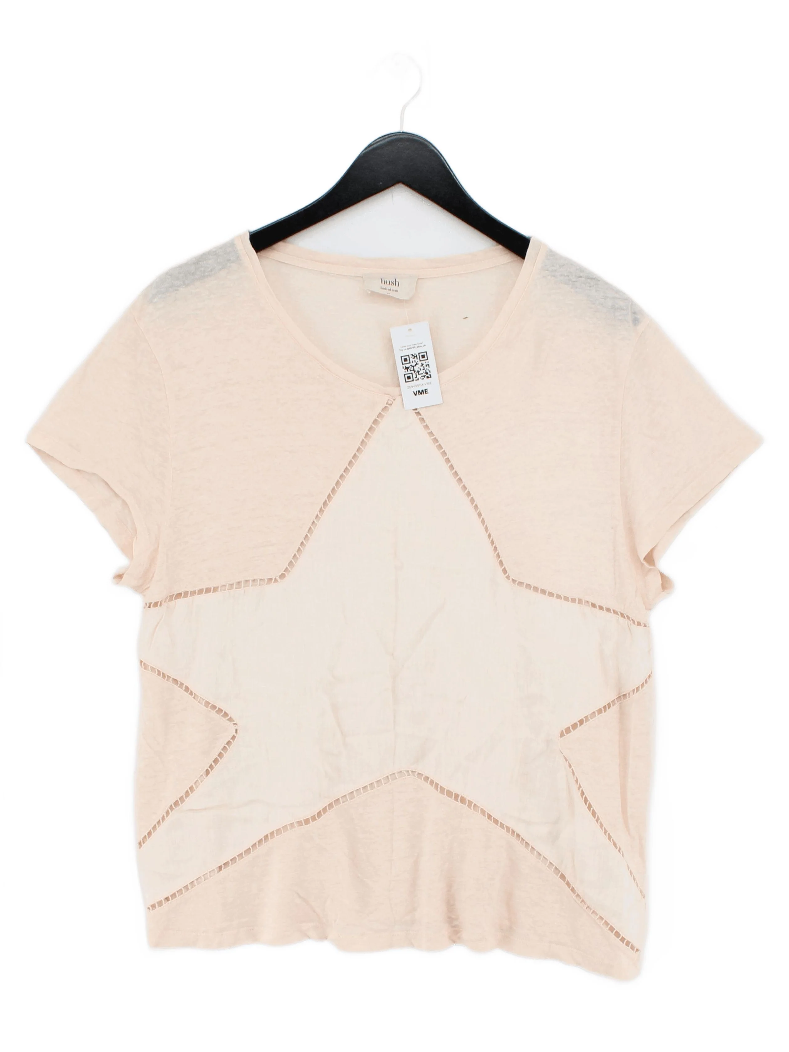 Hush Women's T-Shirt XL Pink Linen with Cotton Short Sleeve V-Neck Basic