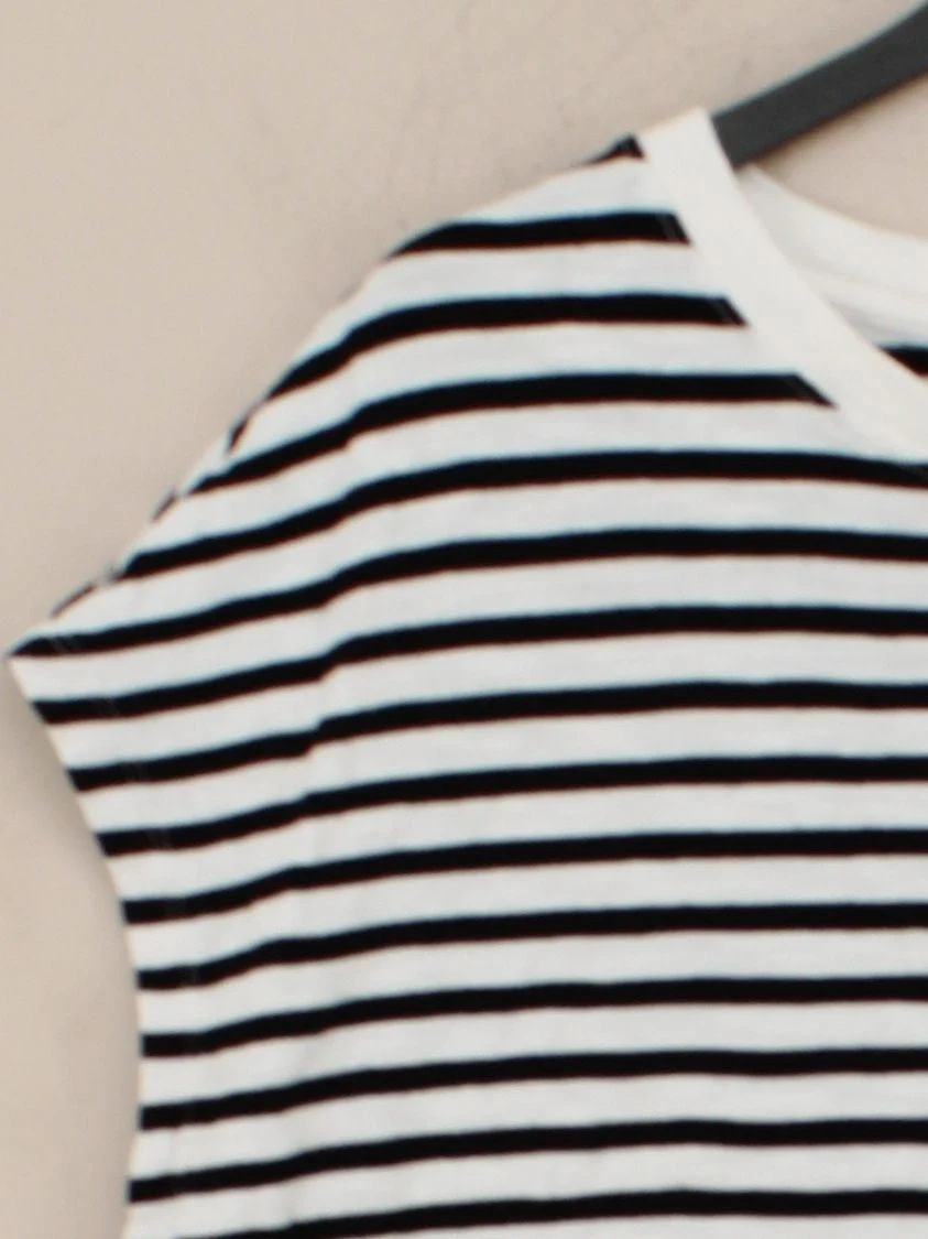 Hush Women's Top M White Striped 100% Cotton Sleeveless Round Neck Jersey - Image 4