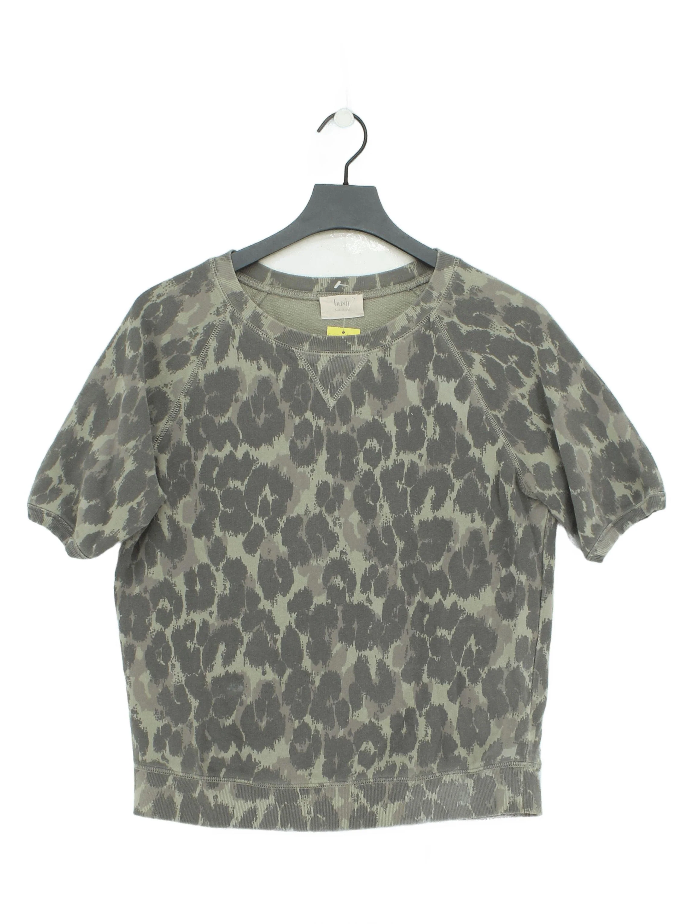 Hush Women's Top S Grey Animal Print 100% Cotton Short Sleeve Round Neck Basic