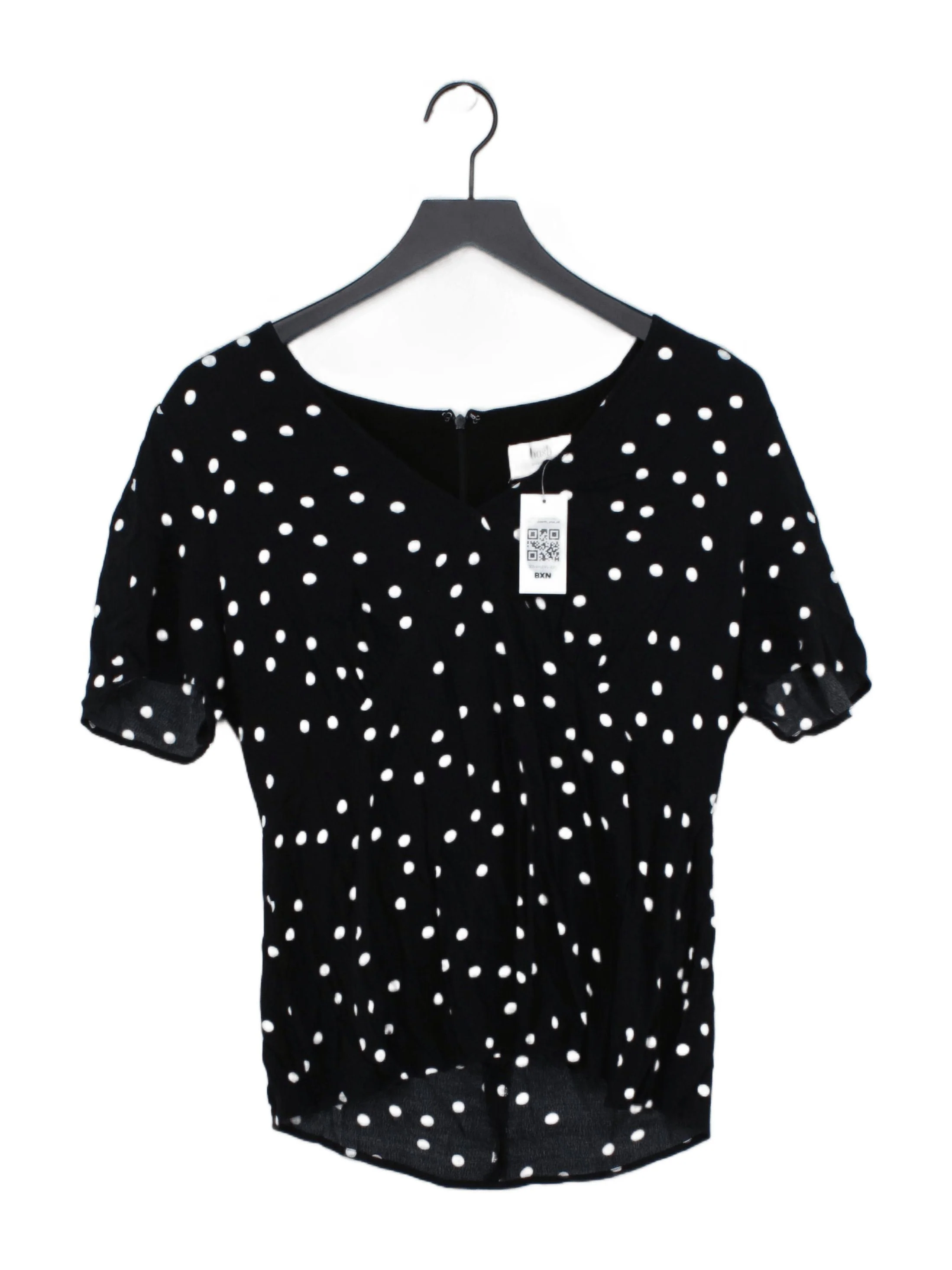 Hush Women's Top UK 14 Black Polkadot 100% Viscose Short Sleeve V-Neck Basic