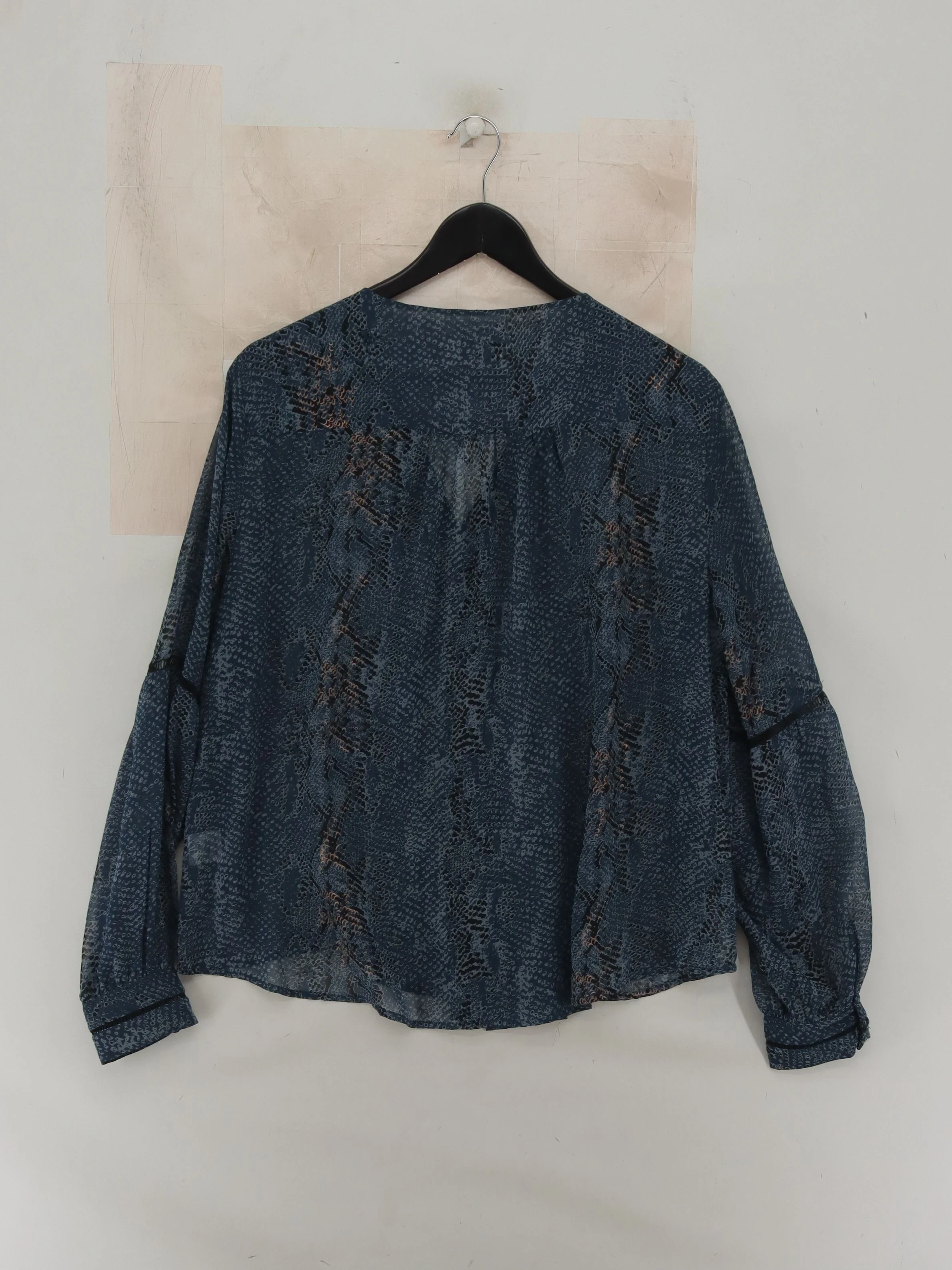 Hush Women's Top UK 14 Blue Animal Print 100% Polyester Long Sleeve V-Neck Basic - Image 2
