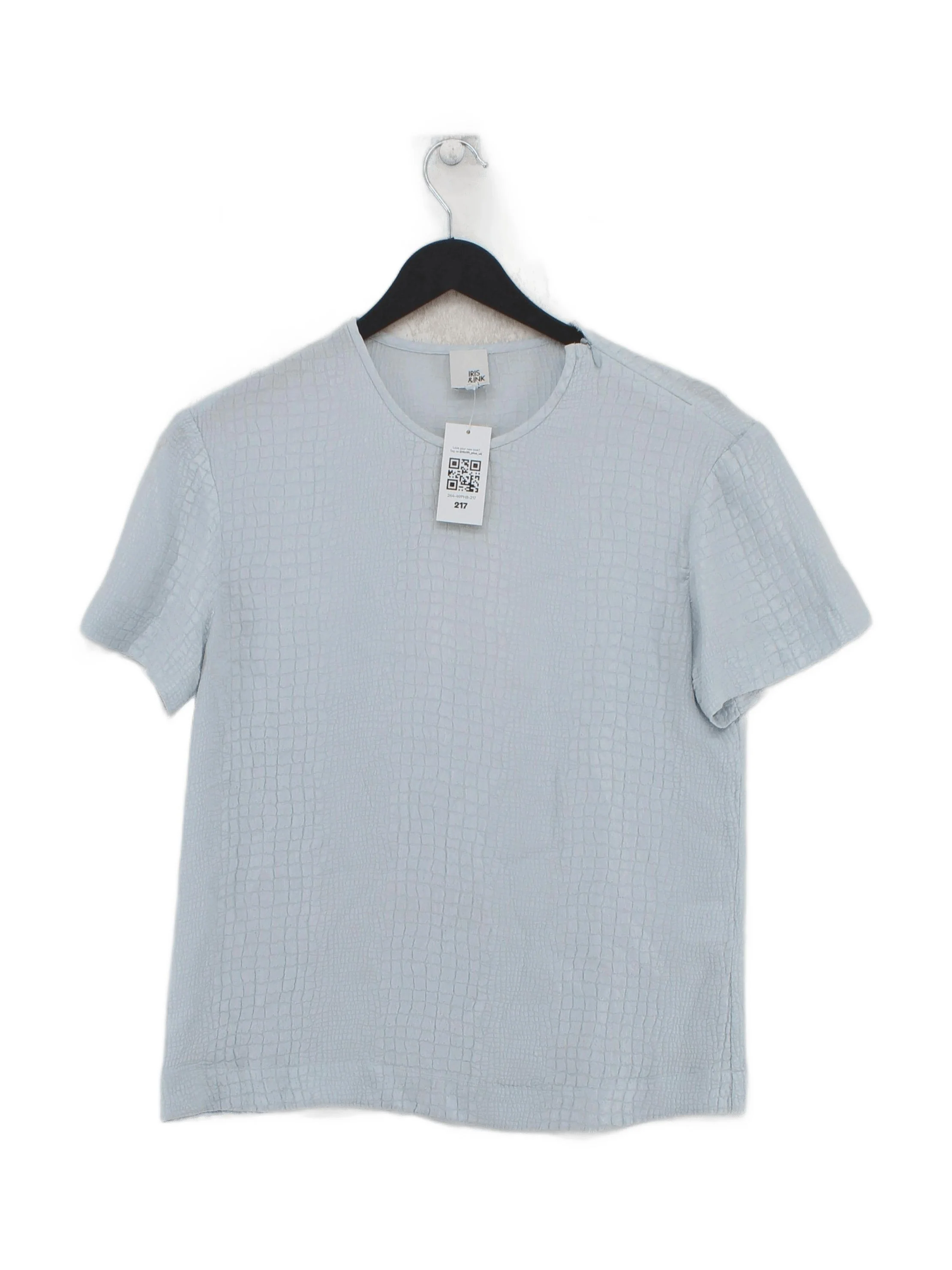 Iris & Ink Women's T-Shirt UK 10 Blue 100% Silk Short Sleeve Round Neck Basic