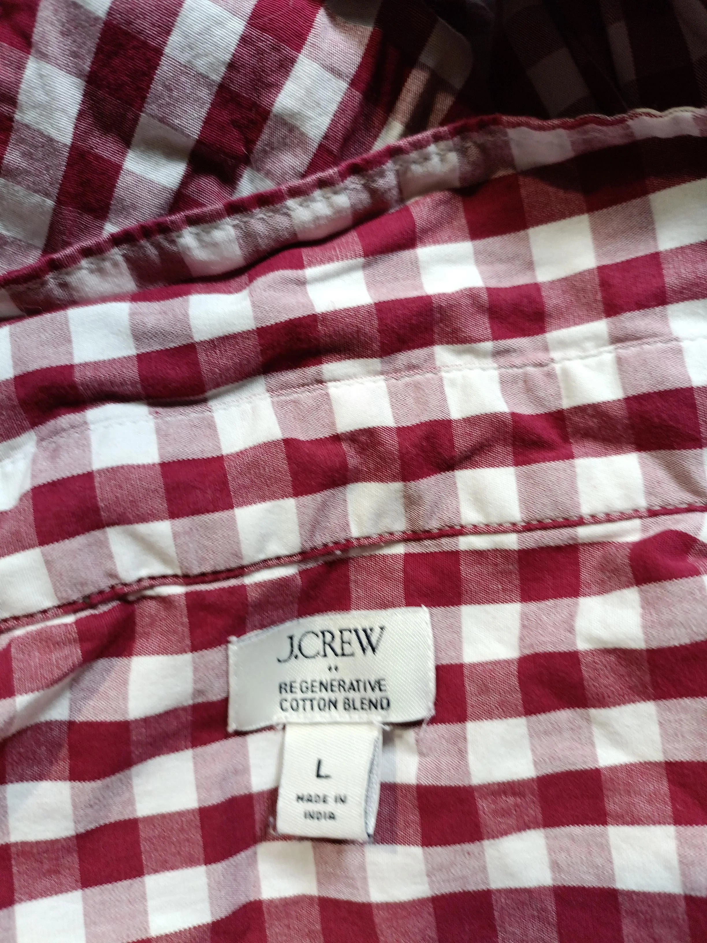 J. Crew Men's Shirt L Red Checkered Cotton with Elastane Basic - Image 5