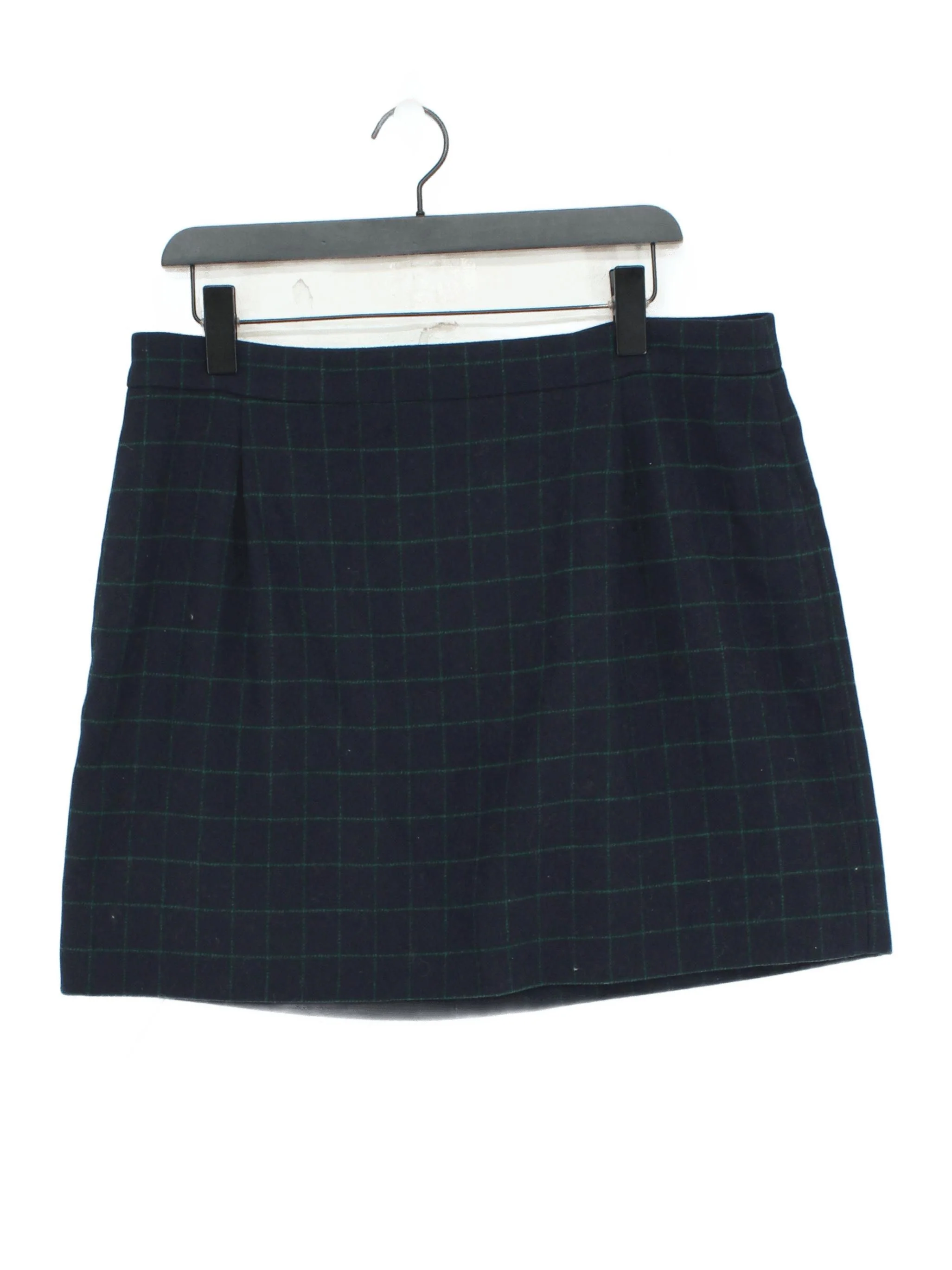 J. Crew Women's Mini Skirt UK 18 Blue Checkered Polyester with Wool Short Mini