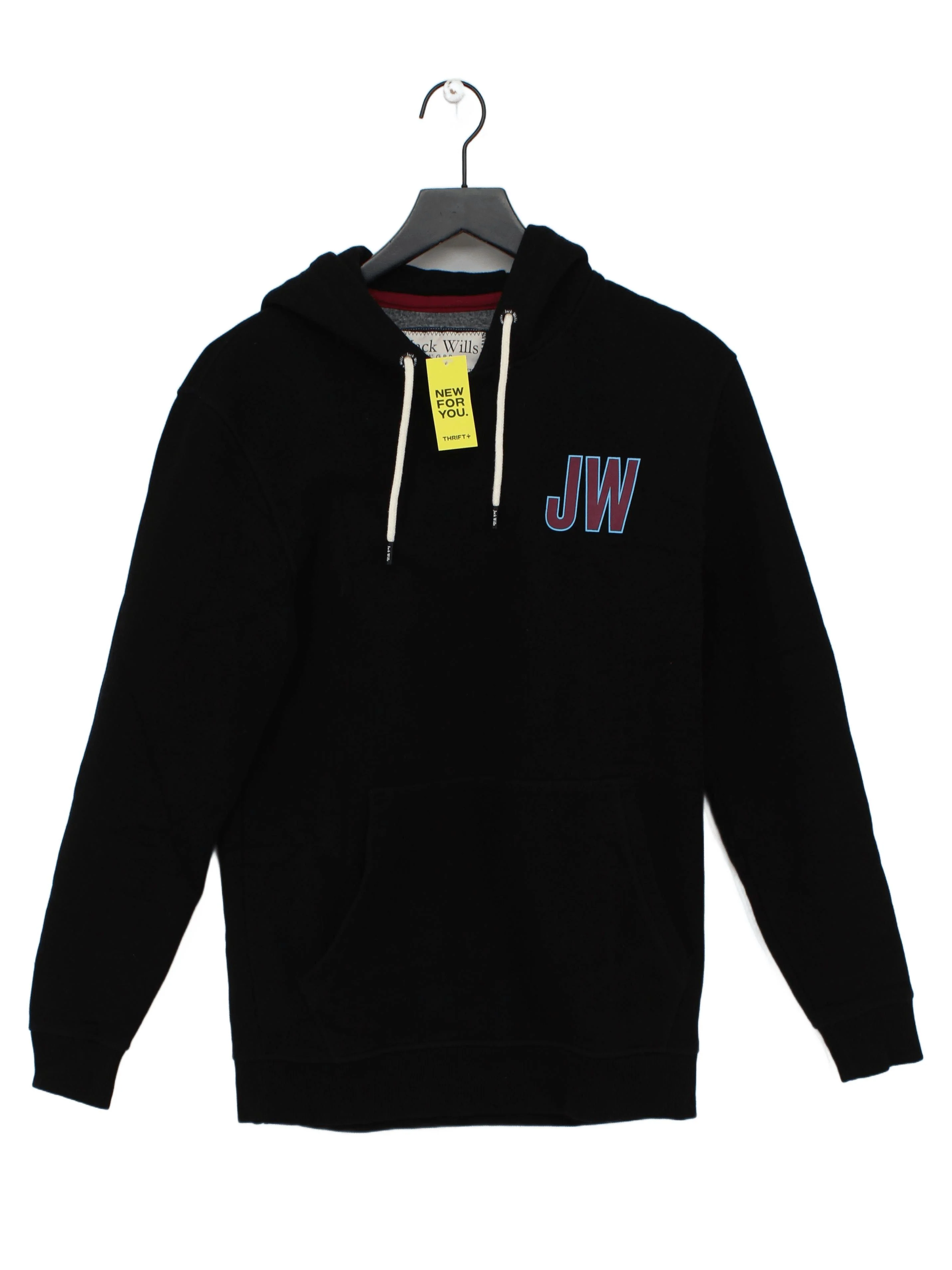 Jack Wills Men's Hoodie XS Black Graphic Cotton with Polyester Pullover
