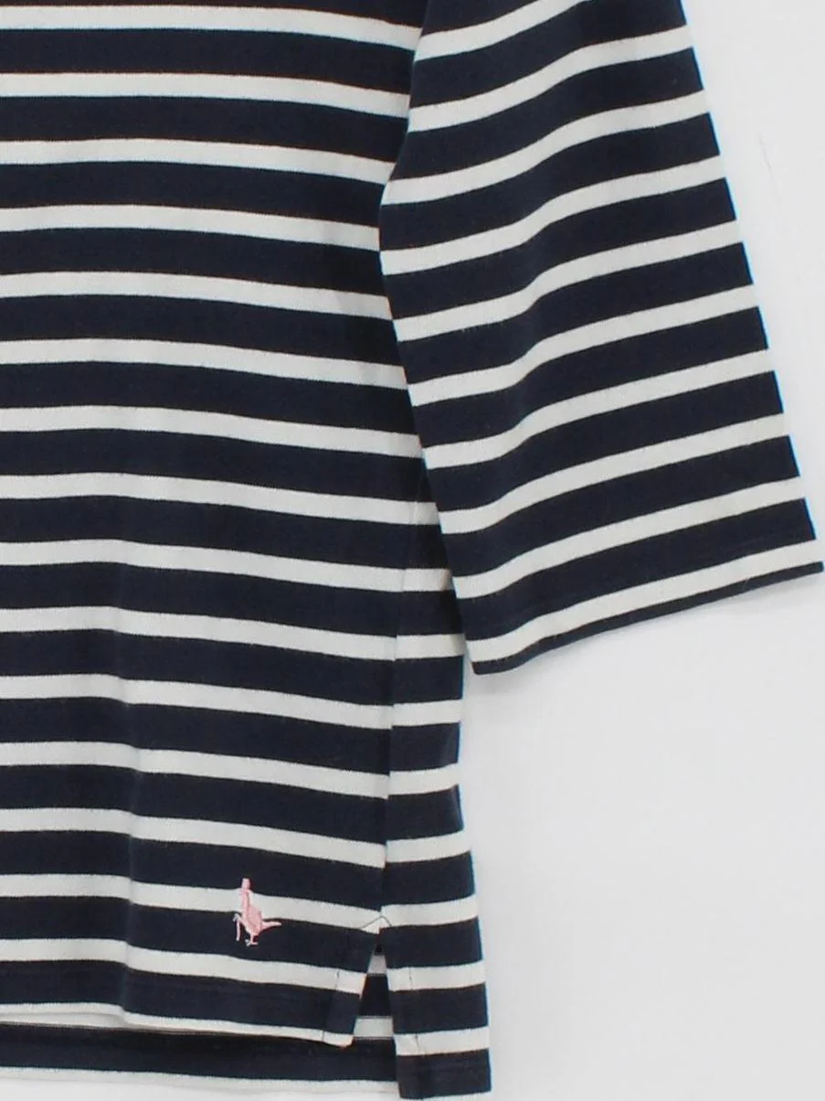Jack Wills Women's Top UK 8 Blue Striped 100% Cotton 3/4 Sleeve Round Neck Basic - Image 4