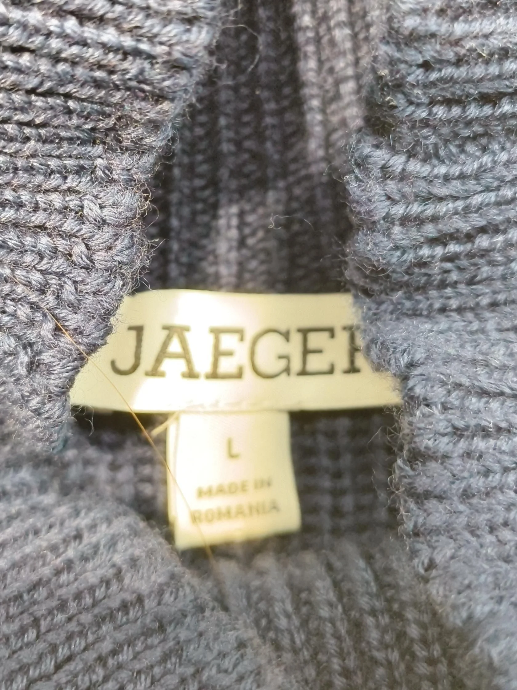 Jaeger Men's Jumper L Blue 100% Wool Mock Neck Pullover - Image 5