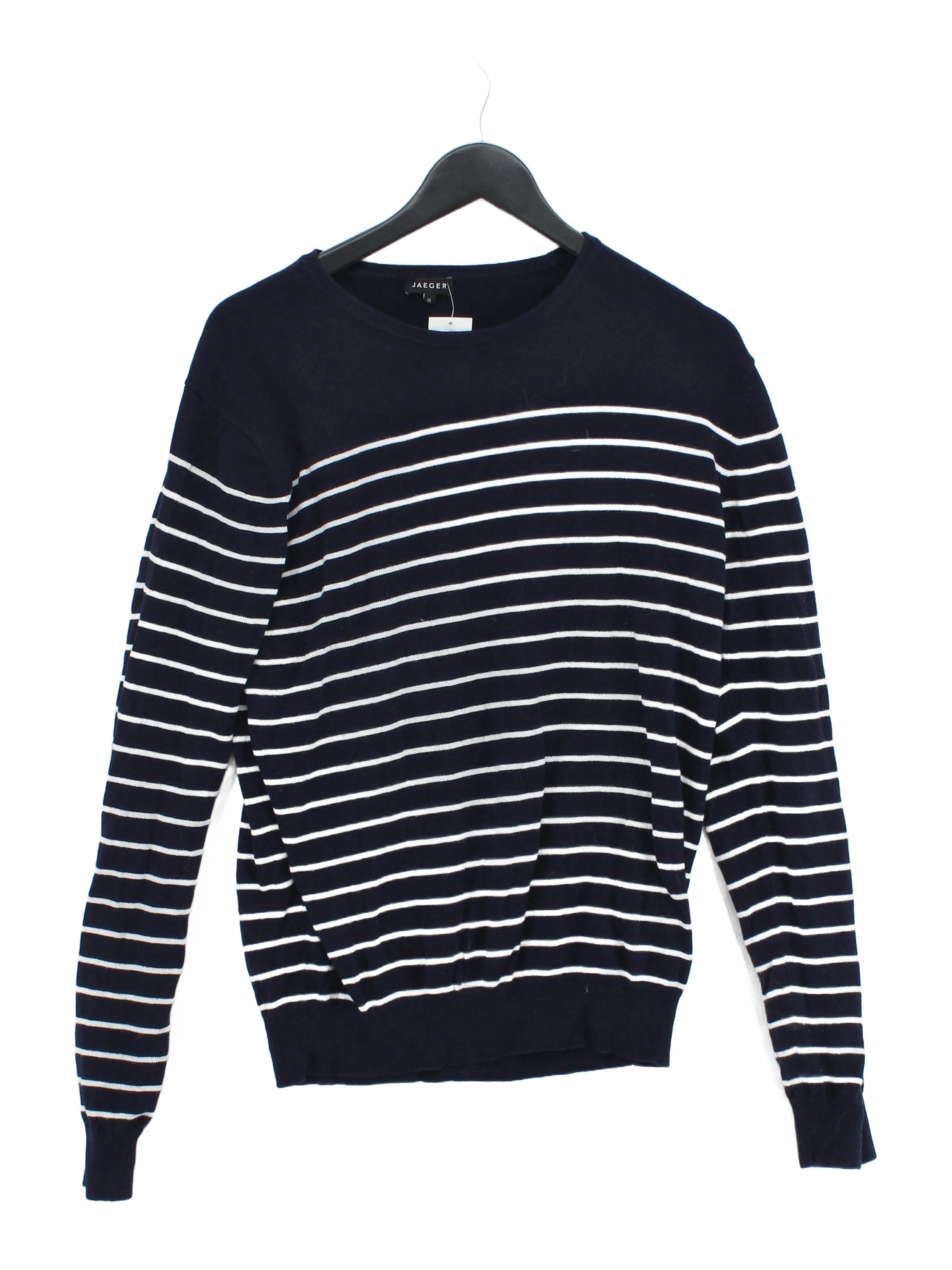 Jaeger Men's Jumper M Blue Striped 100% Cotton Round Neck Pullover