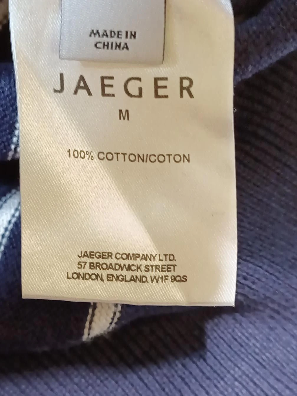 Jaeger Men's Jumper M Blue Striped 100% Cotton Round Neck Pullover - Image 7