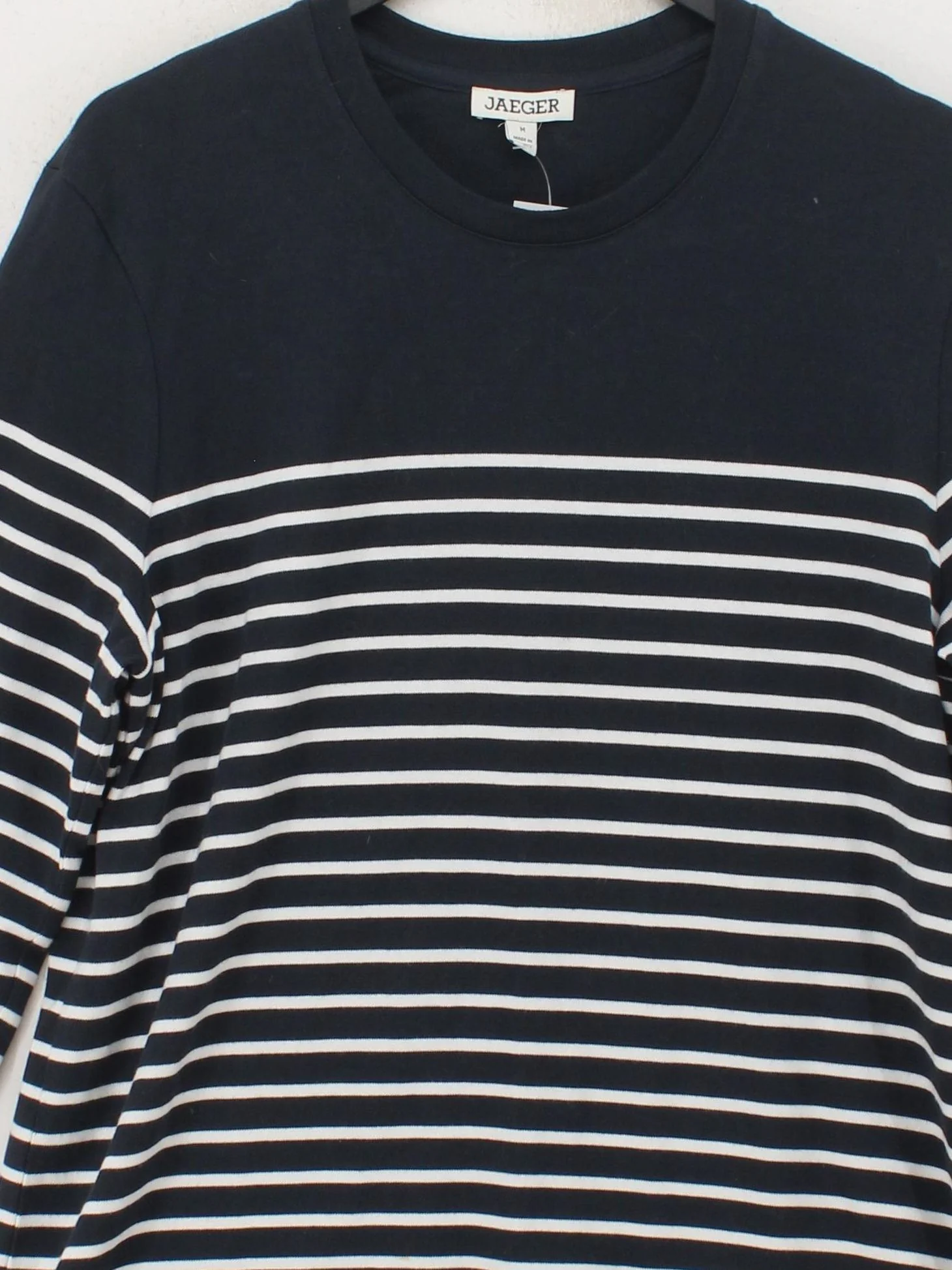 Jaeger Men's T-Shirt M Blue Striped 100% Cotton Basic - Image 3