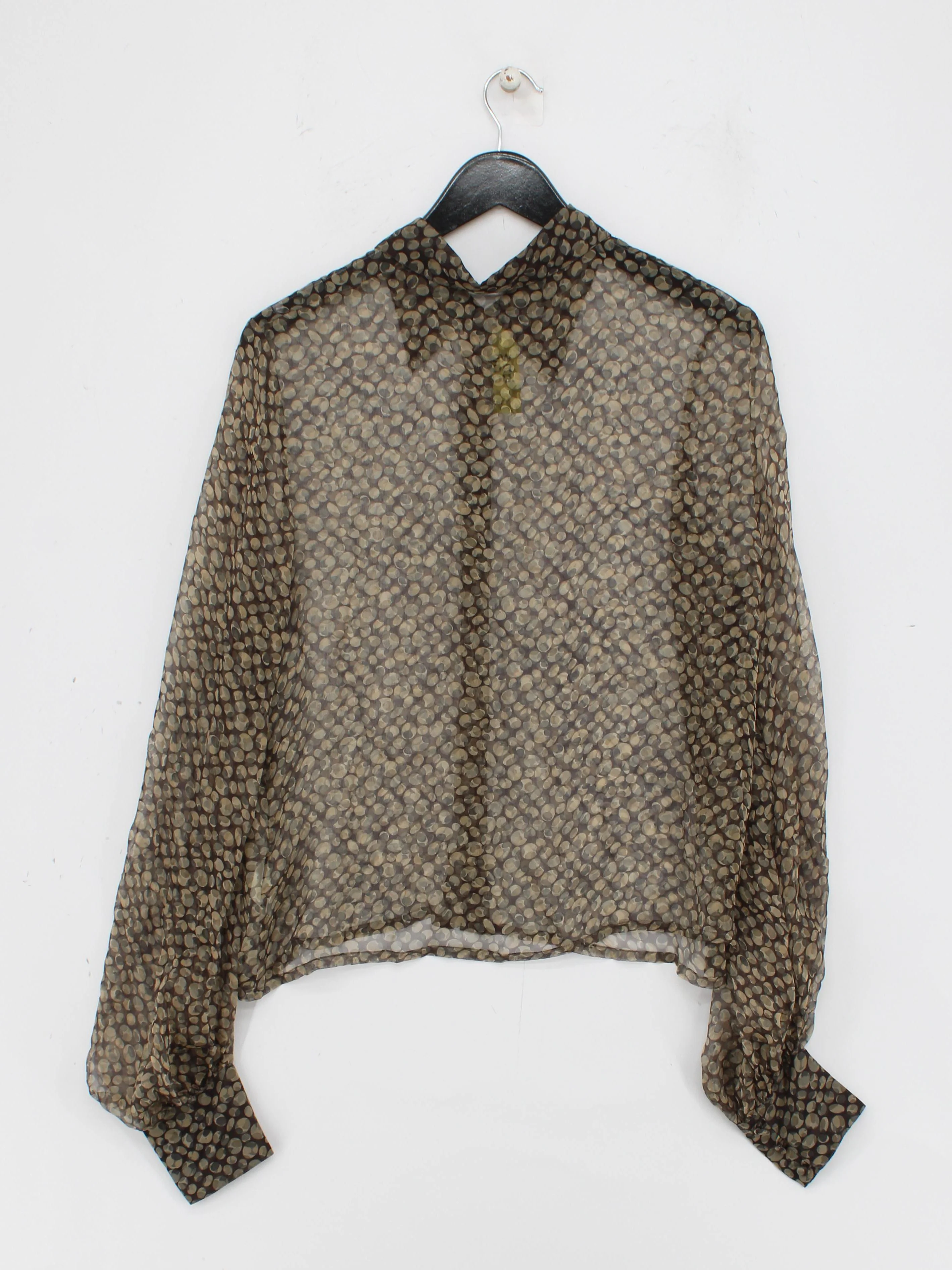 Jaeger Women's Blouse UK 14 Brown Geometric 100% Silk Long Sleeve Collared Basic - Image 2