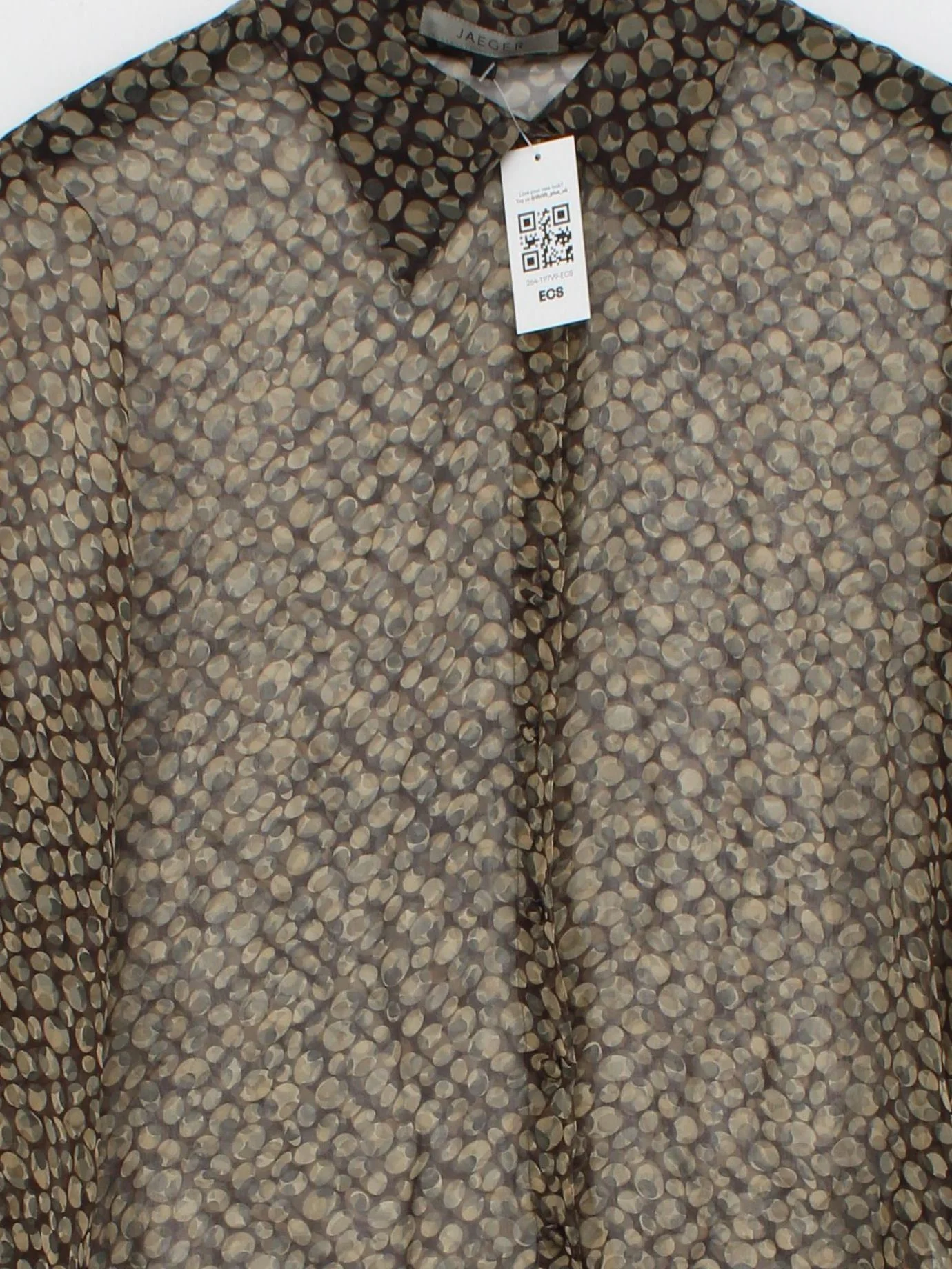 Jaeger Women's Blouse UK 14 Brown Geometric 100% Silk Long Sleeve Collared Basic - Image 3