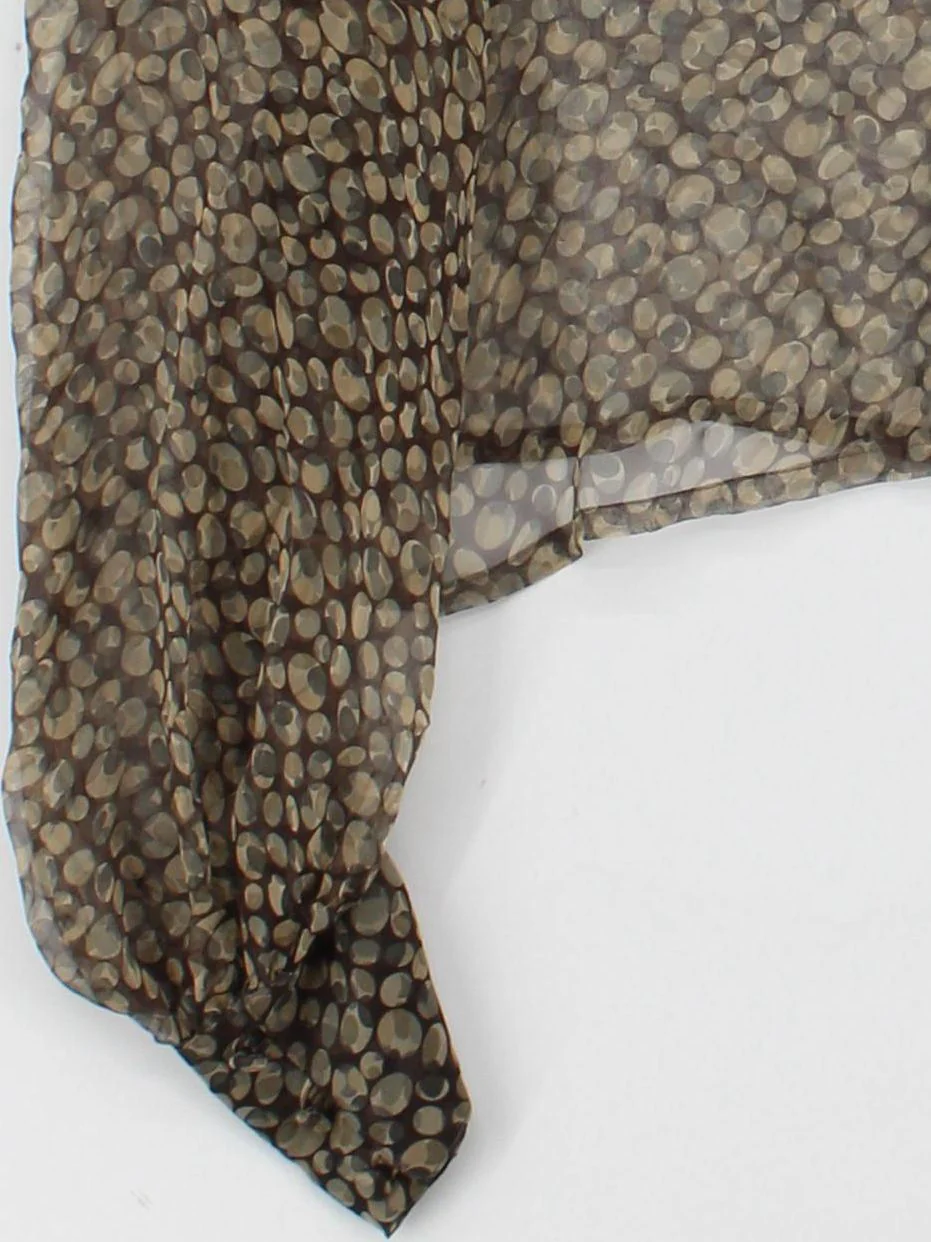 Jaeger Women's Blouse UK 14 Brown Geometric 100% Silk Long Sleeve Collared Basic - Image 4