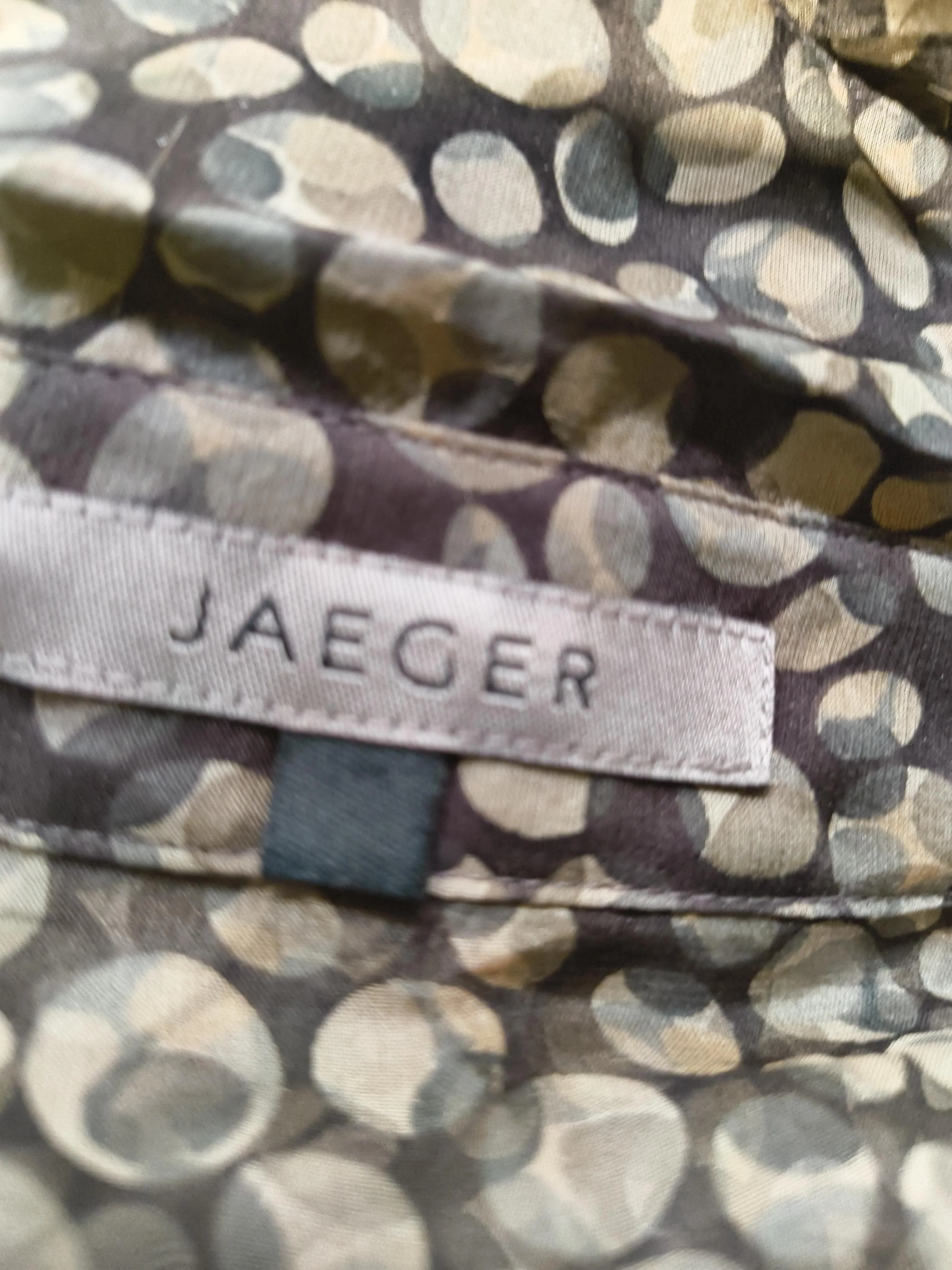 Jaeger Women's Blouse UK 14 Brown Geometric 100% Silk Long Sleeve Collared Basic - Image 5