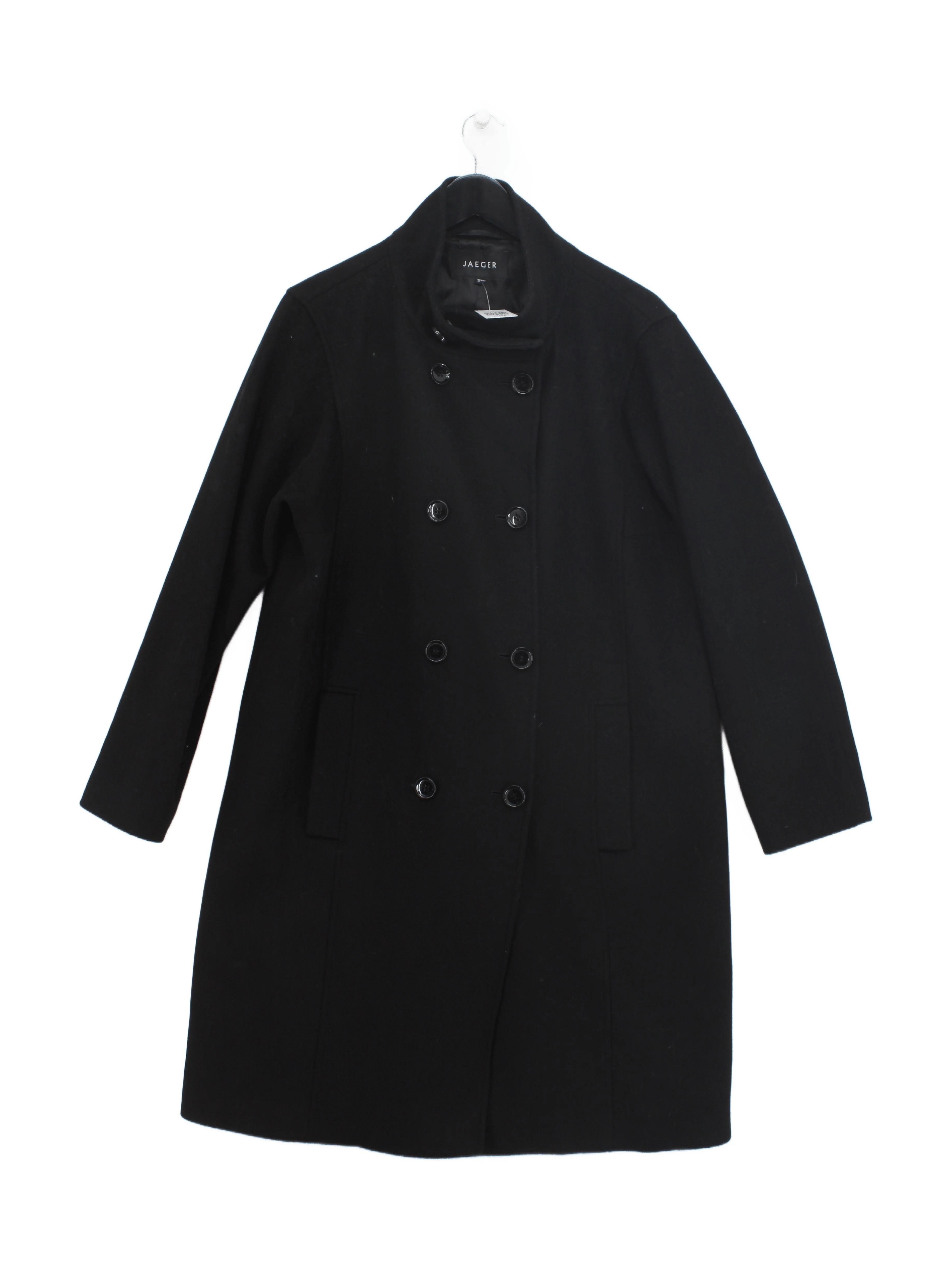 Jaeger Women's Coat UK 16 Black Wool with Polyester Overcoat