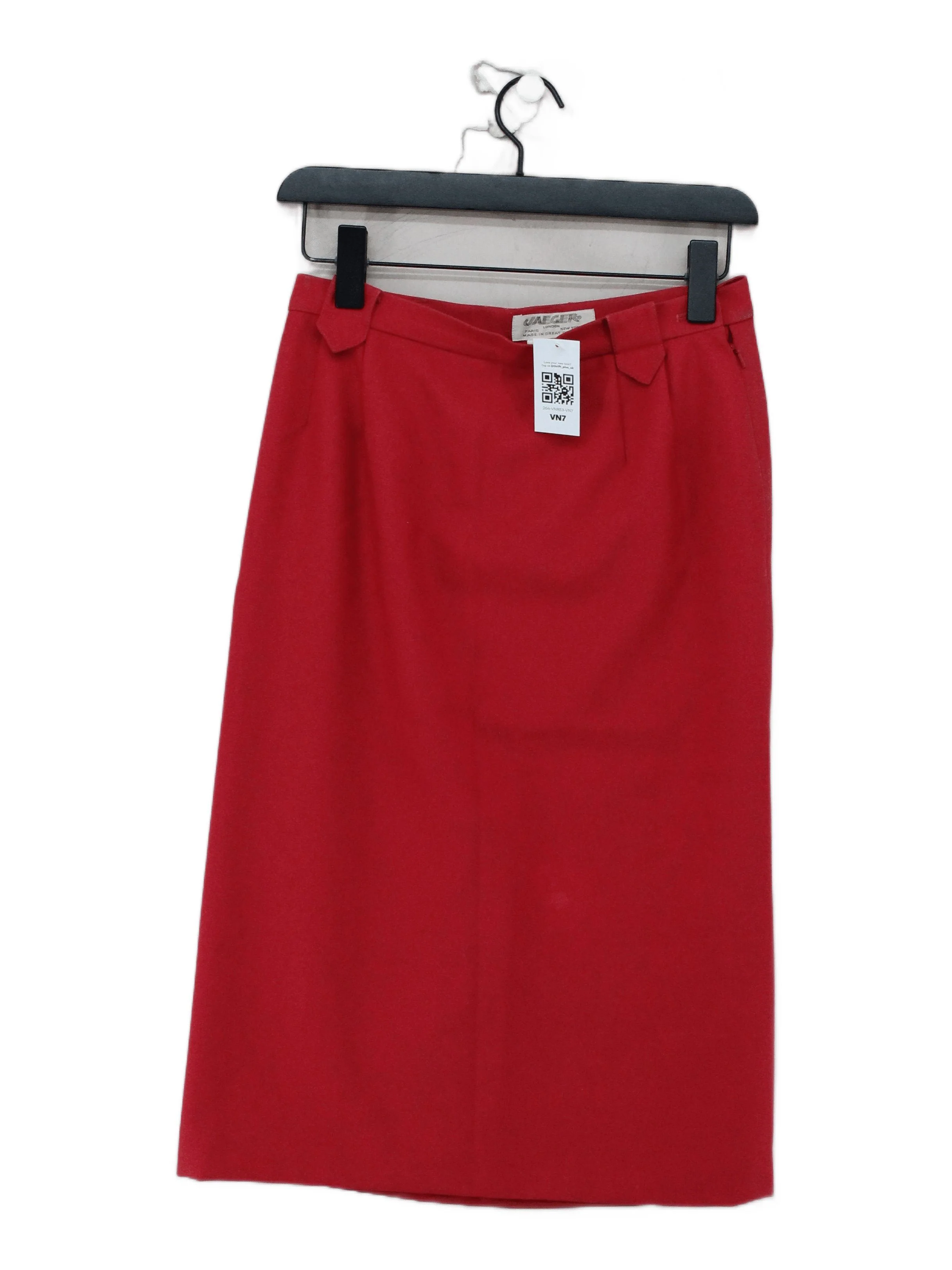 Jaeger Women's Midi Skirt UK 12 Red Wool with Acetate Midi Straight & Pencil