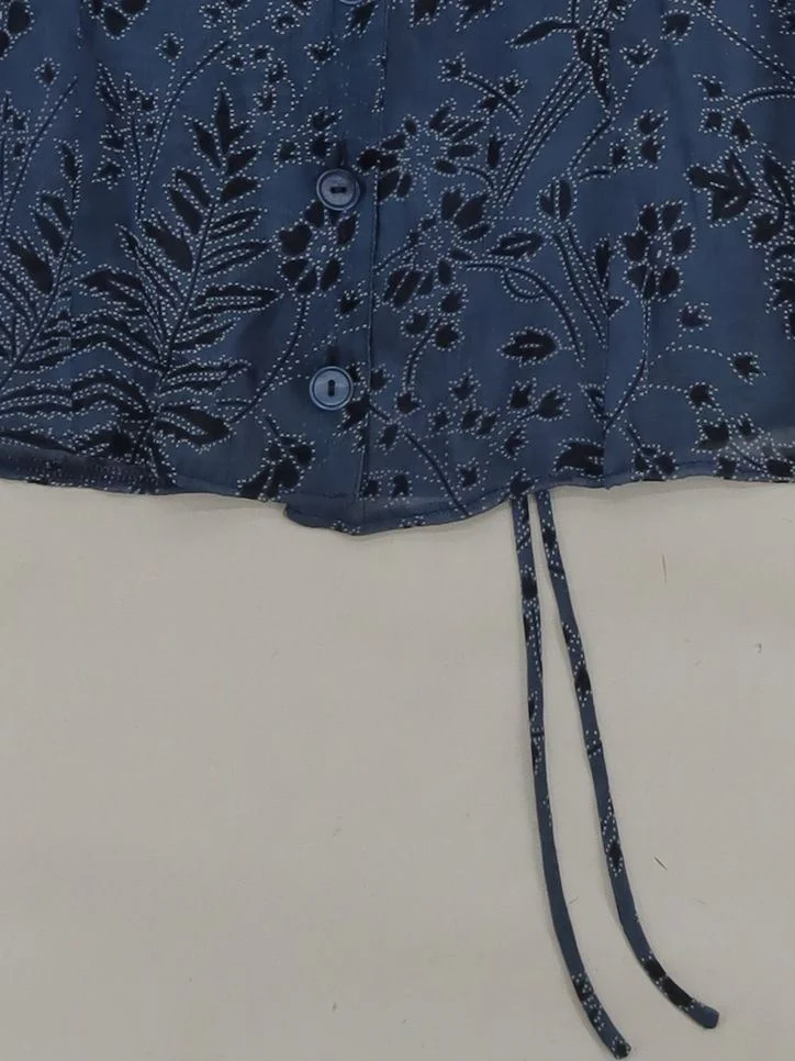 Jaeger Women's Shirt L Blue Floral Acetate with Silk Short Sleeve Collared Basic - Image 4