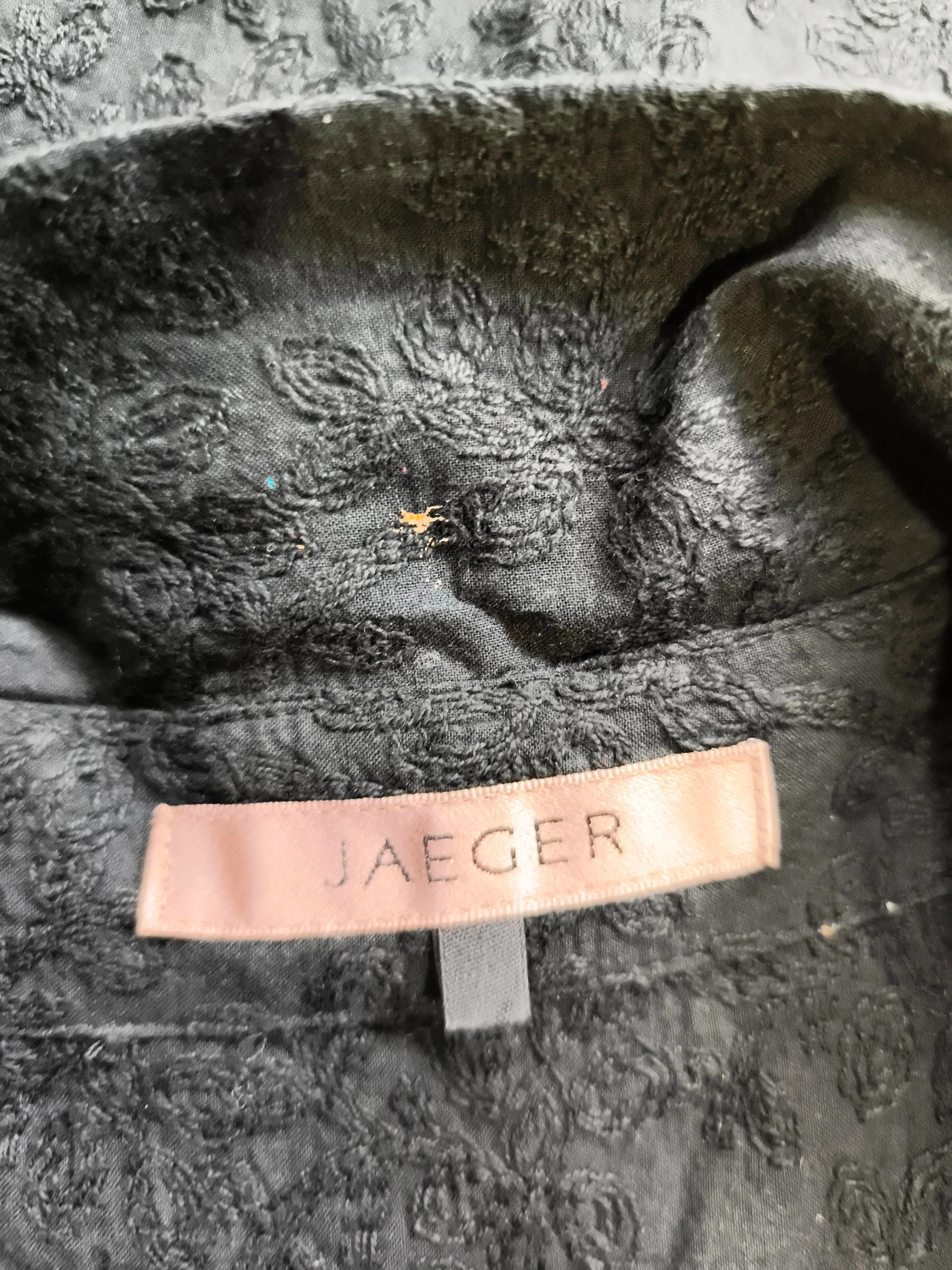 Jaeger Women's Shirt UK 14 Black 100% Cotton 3/4 Sleeve Collared Basic - Image 5