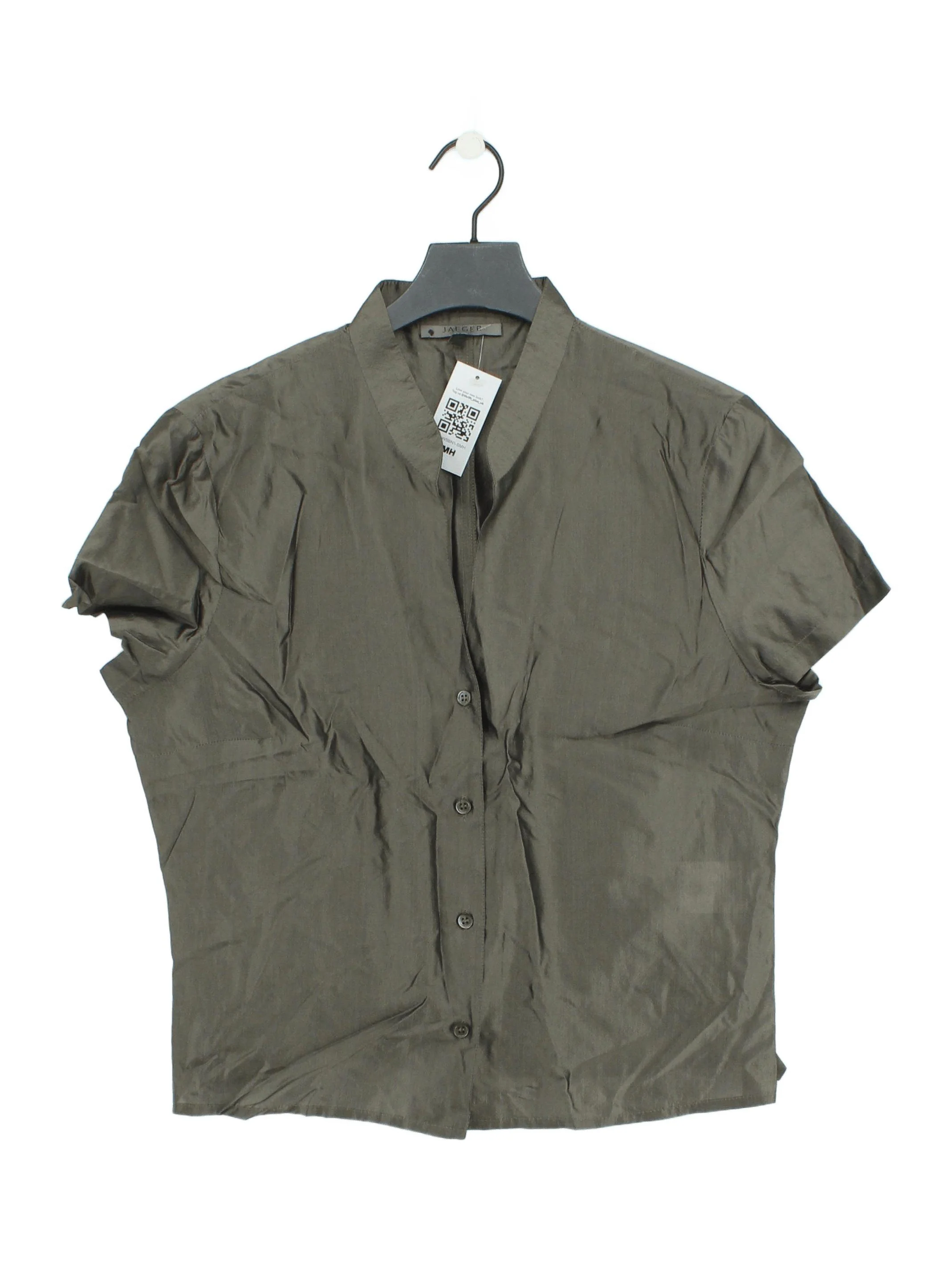 Jaeger Women's Shirt UK 14 Green 100% Silk Short Sleeve Collared Basic