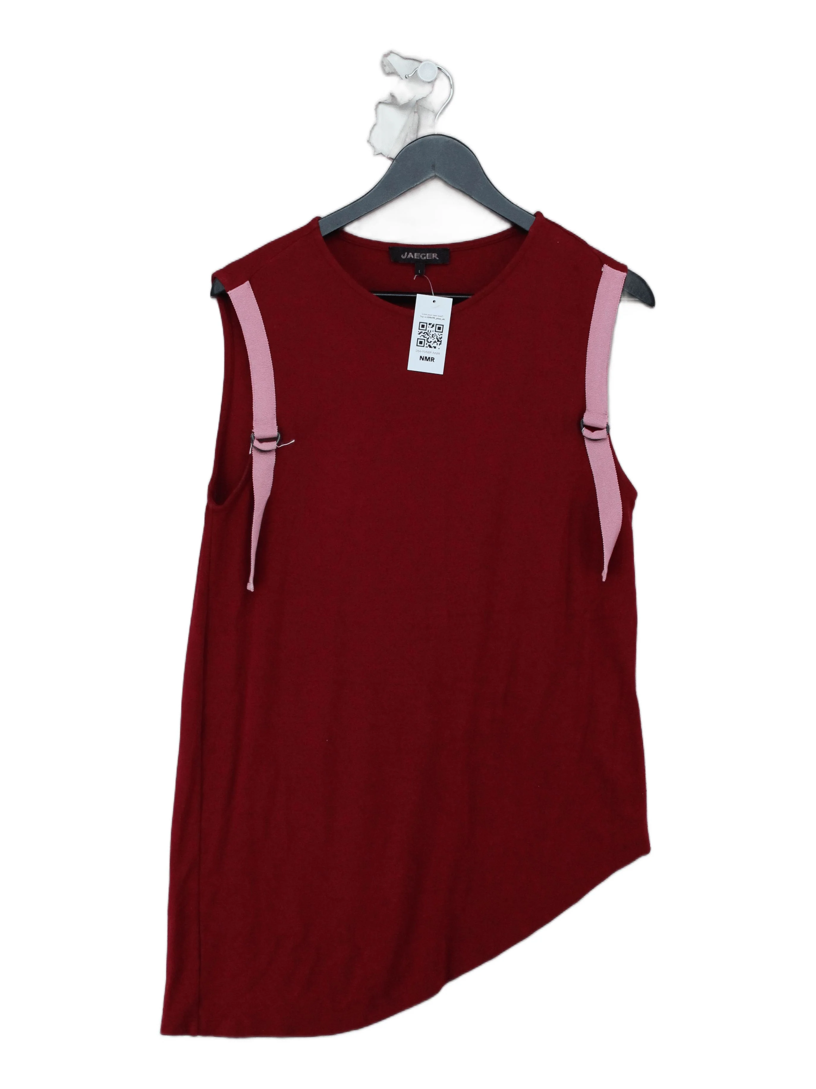 Jaeger Women's Top L Red Viscose with Elastane Sleeveless Round Neck Basic