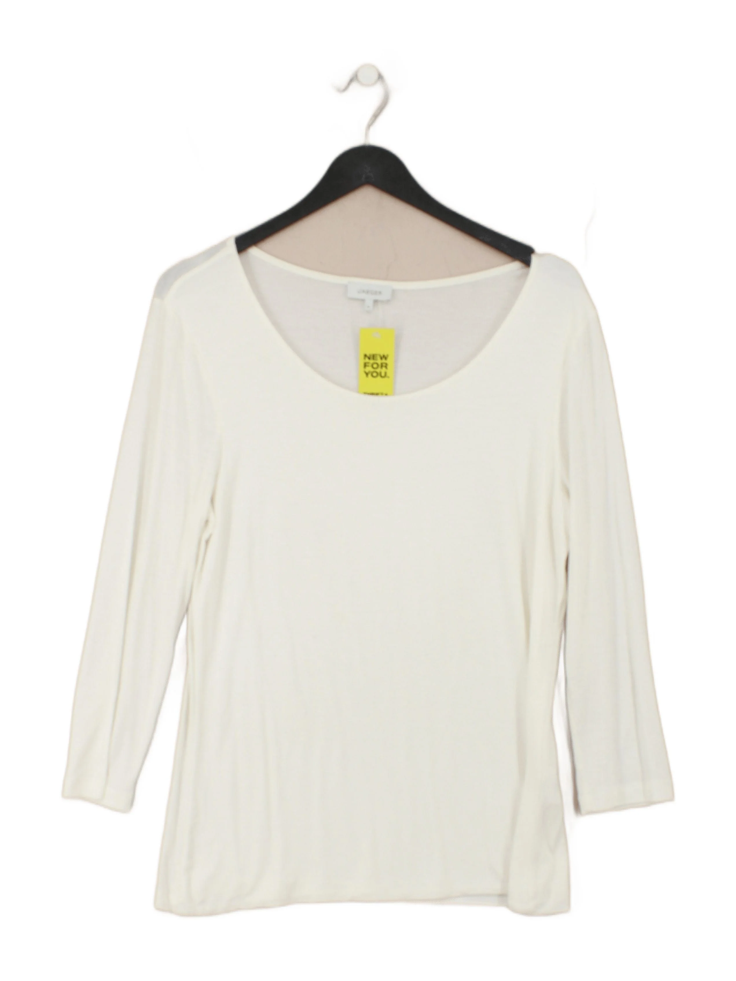 Jaeger Women's Top M Cream Viscose with Elastane 3/4 Sleeve Round Neck Jersey