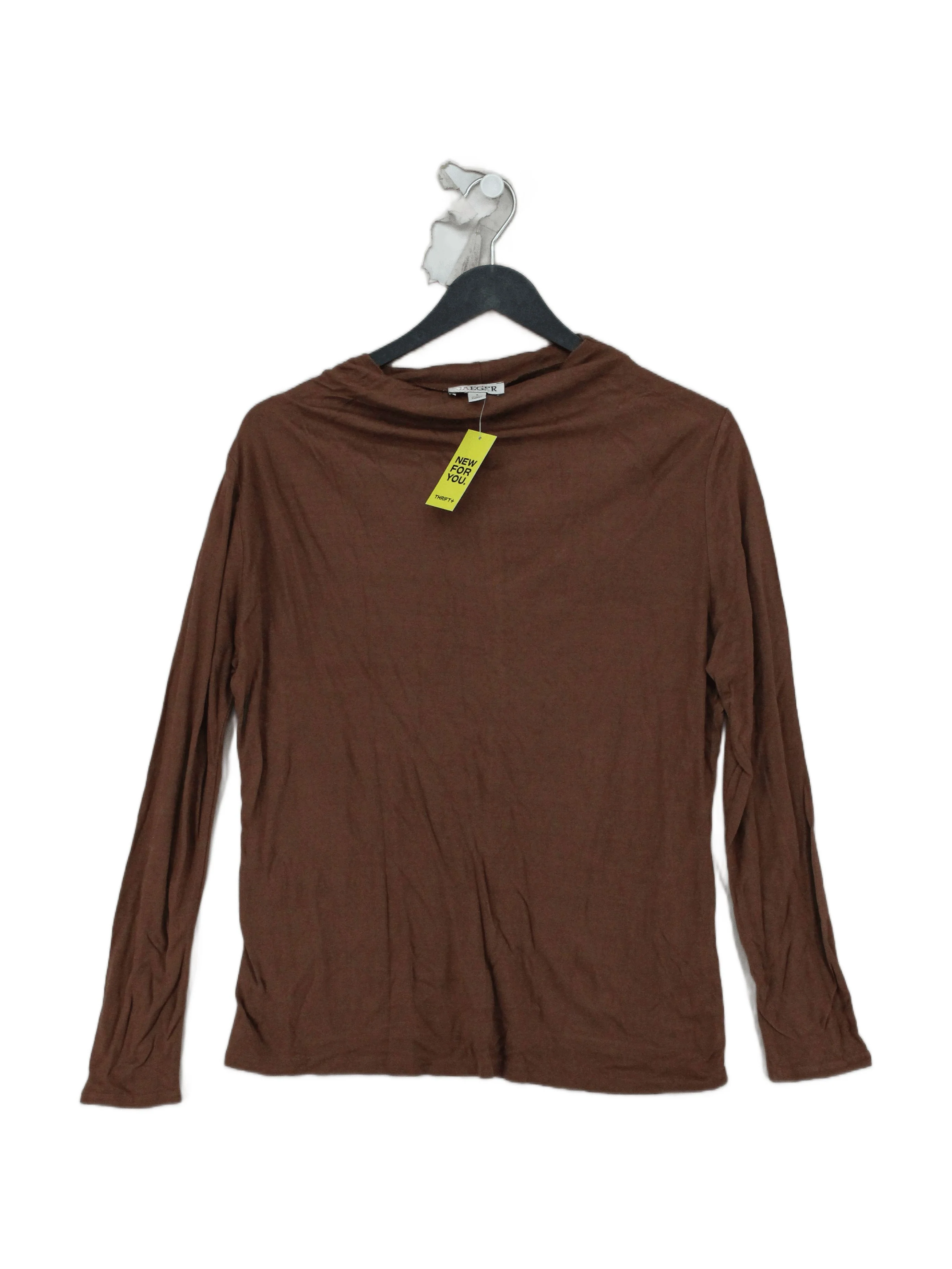 Jaeger Women's Top UK 8 Brown 100% Viscose Long Sleeve Round Neck Basic