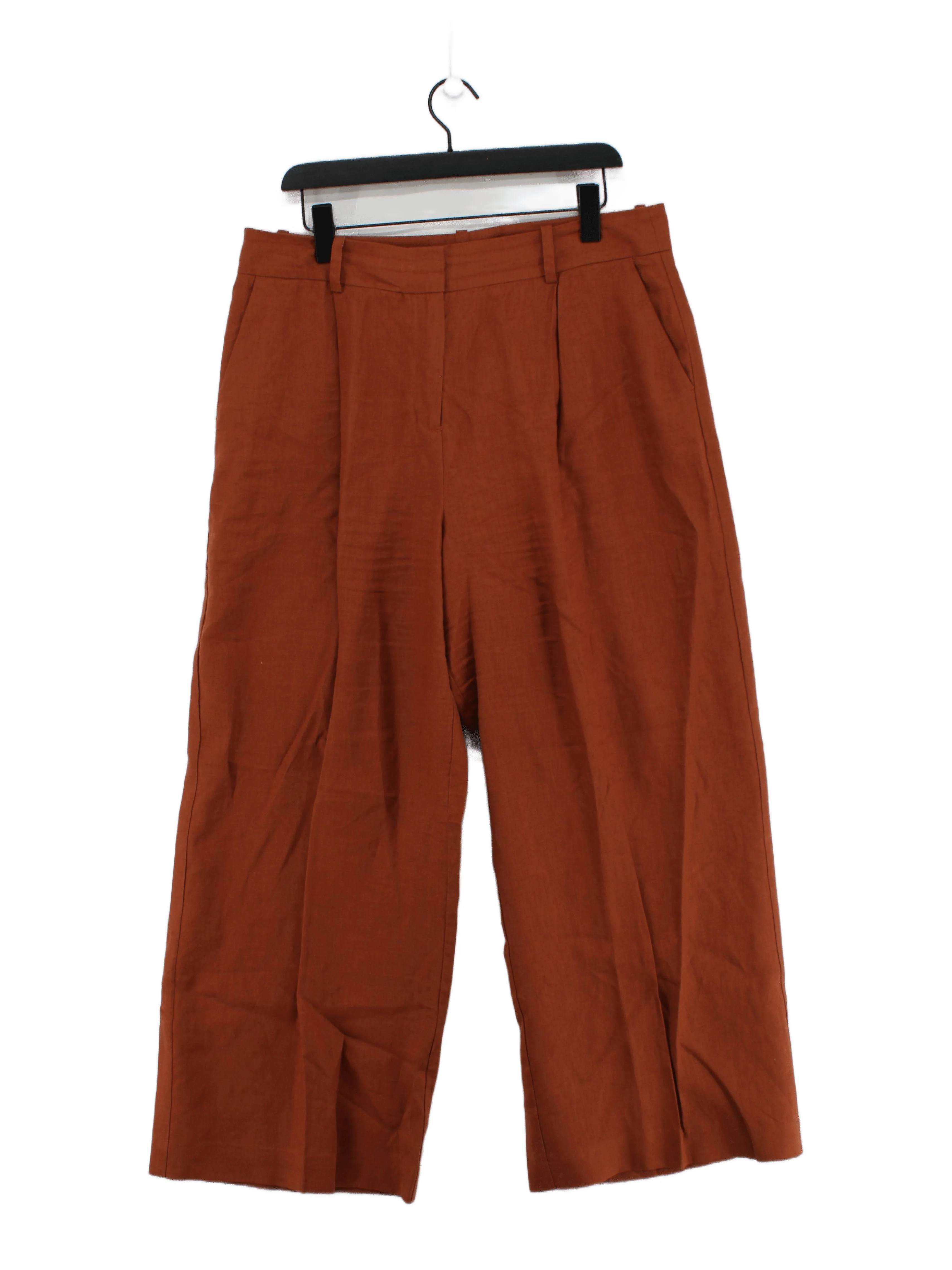 Jaeger Women's Trousers UK 16 Brown 100% Linen Wide-Leg Cropped