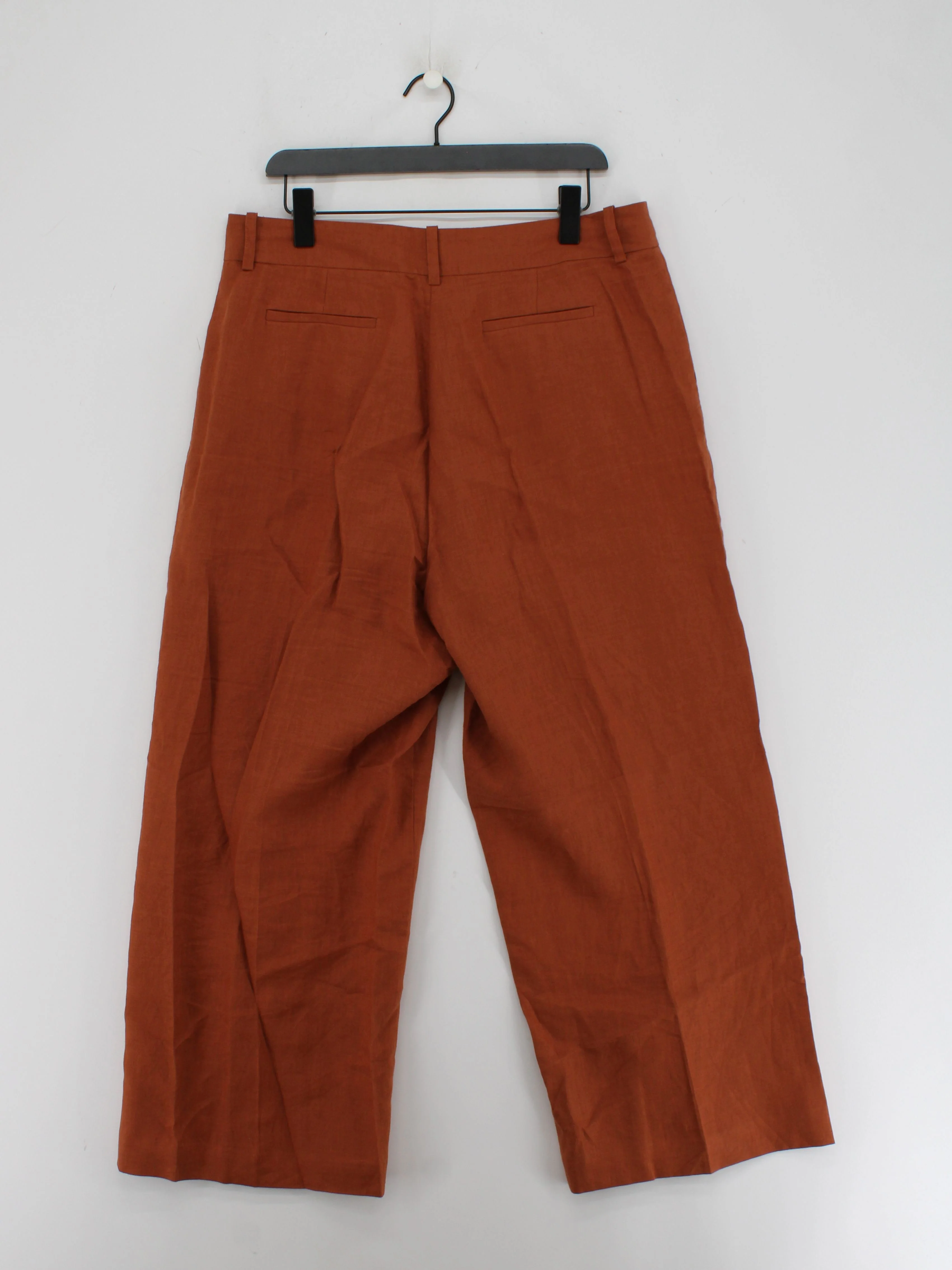 Jaeger Women's Trousers UK 16 Brown 100% Linen Wide-Leg Cropped - Image 2
