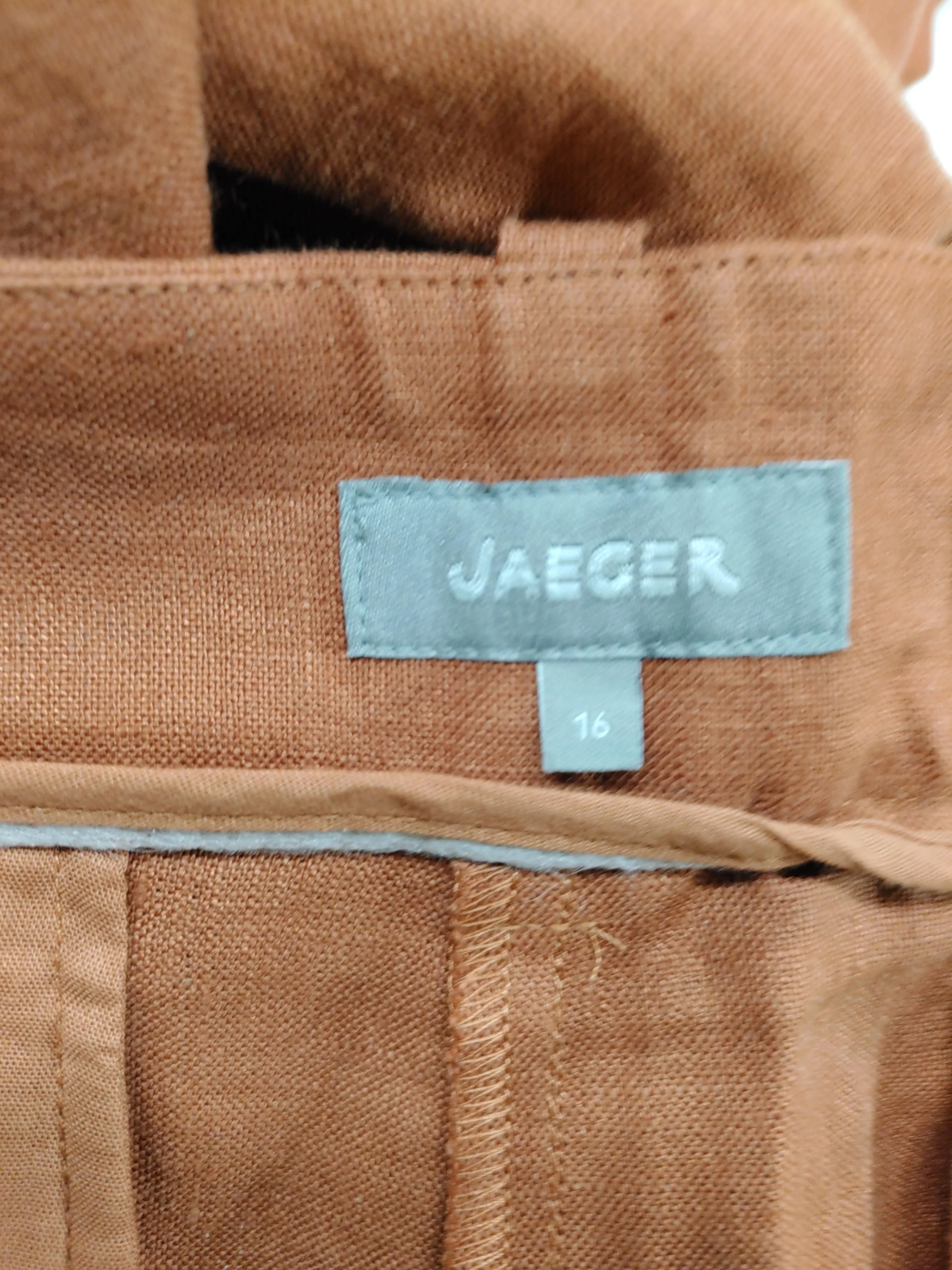 Jaeger Women's Trousers UK 16 Brown 100% Linen Wide-Leg Cropped - Image 5