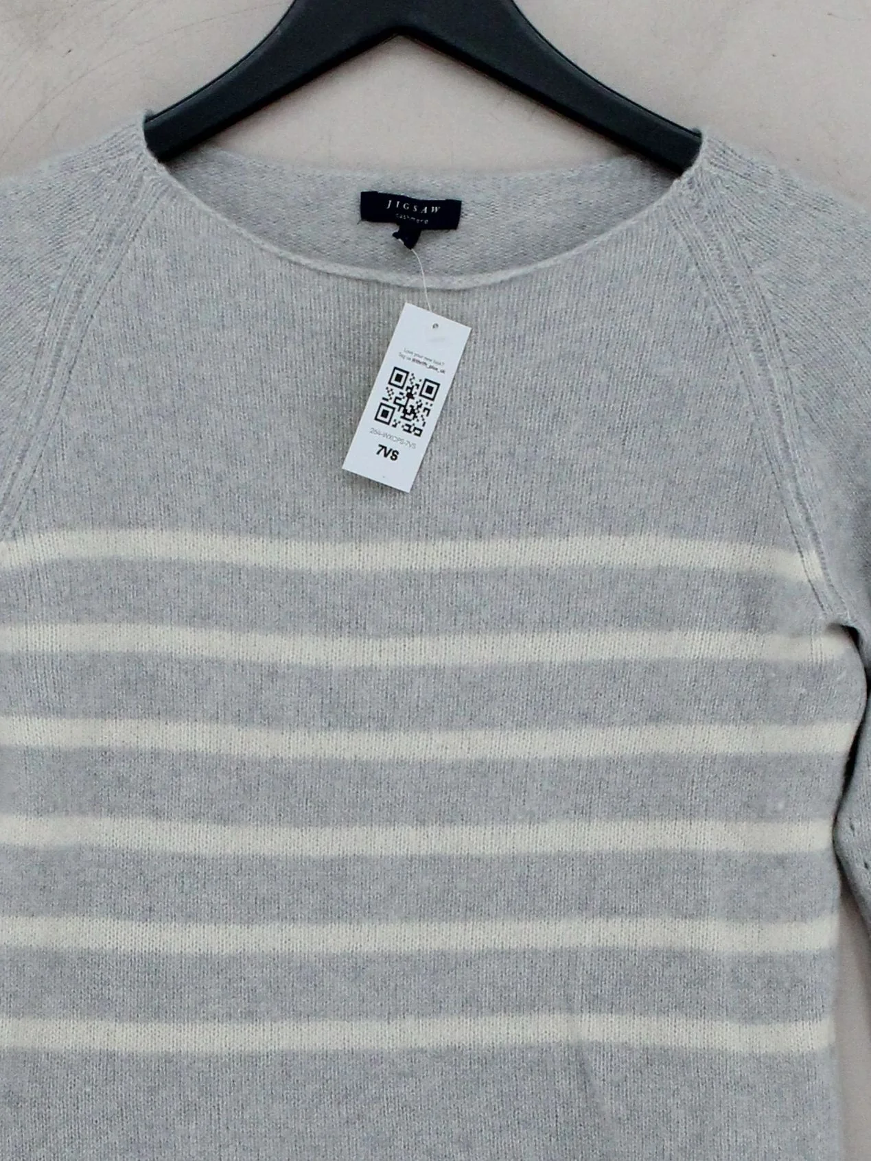 Jigsaw Women's Jumper S Grey Striped 100% Cashmere Round Neck Pullover - Image 3