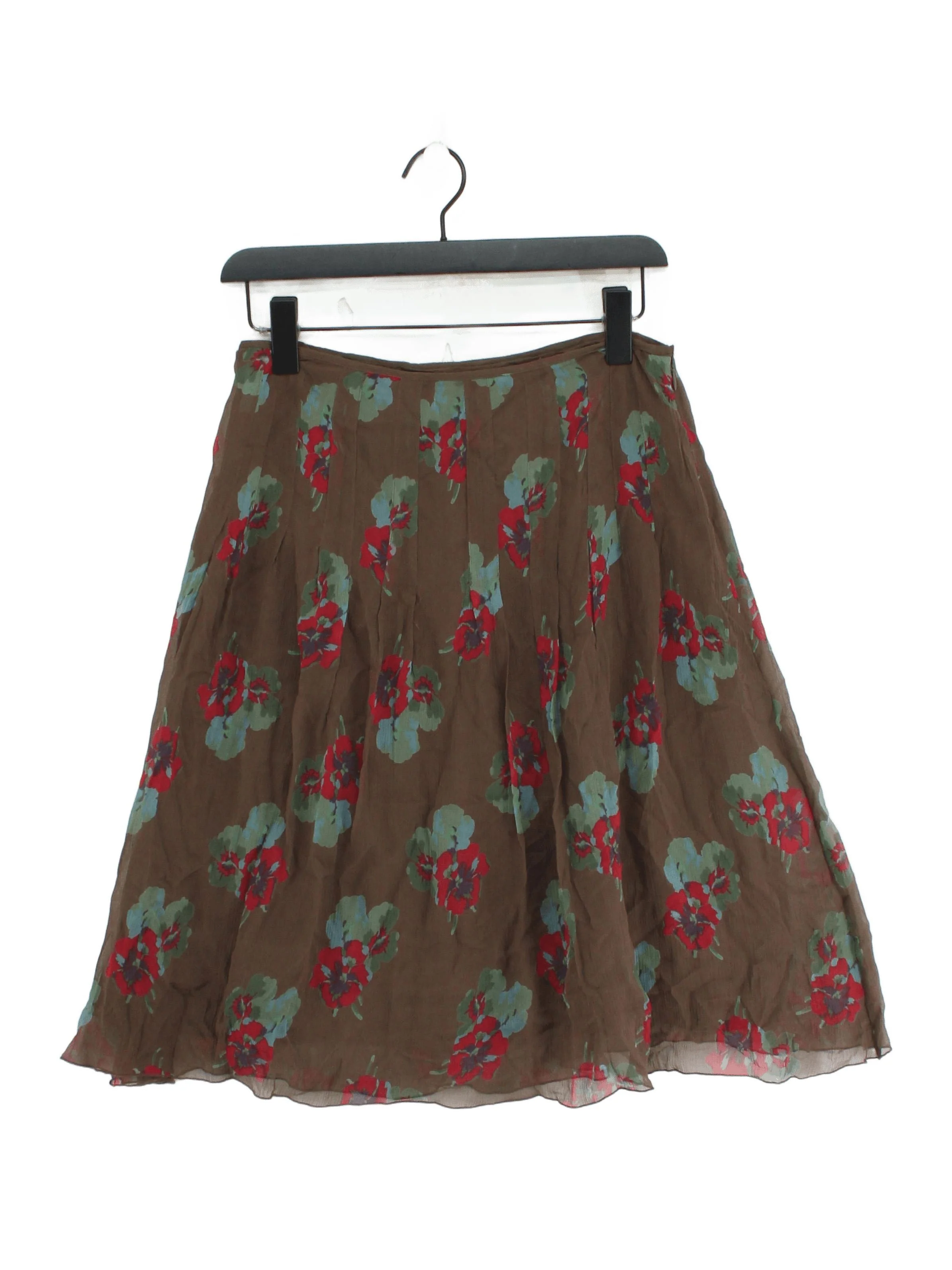 Jigsaw Women's Midi Skirt UK 10 Brown Floral 100% Silk Midi A-Line