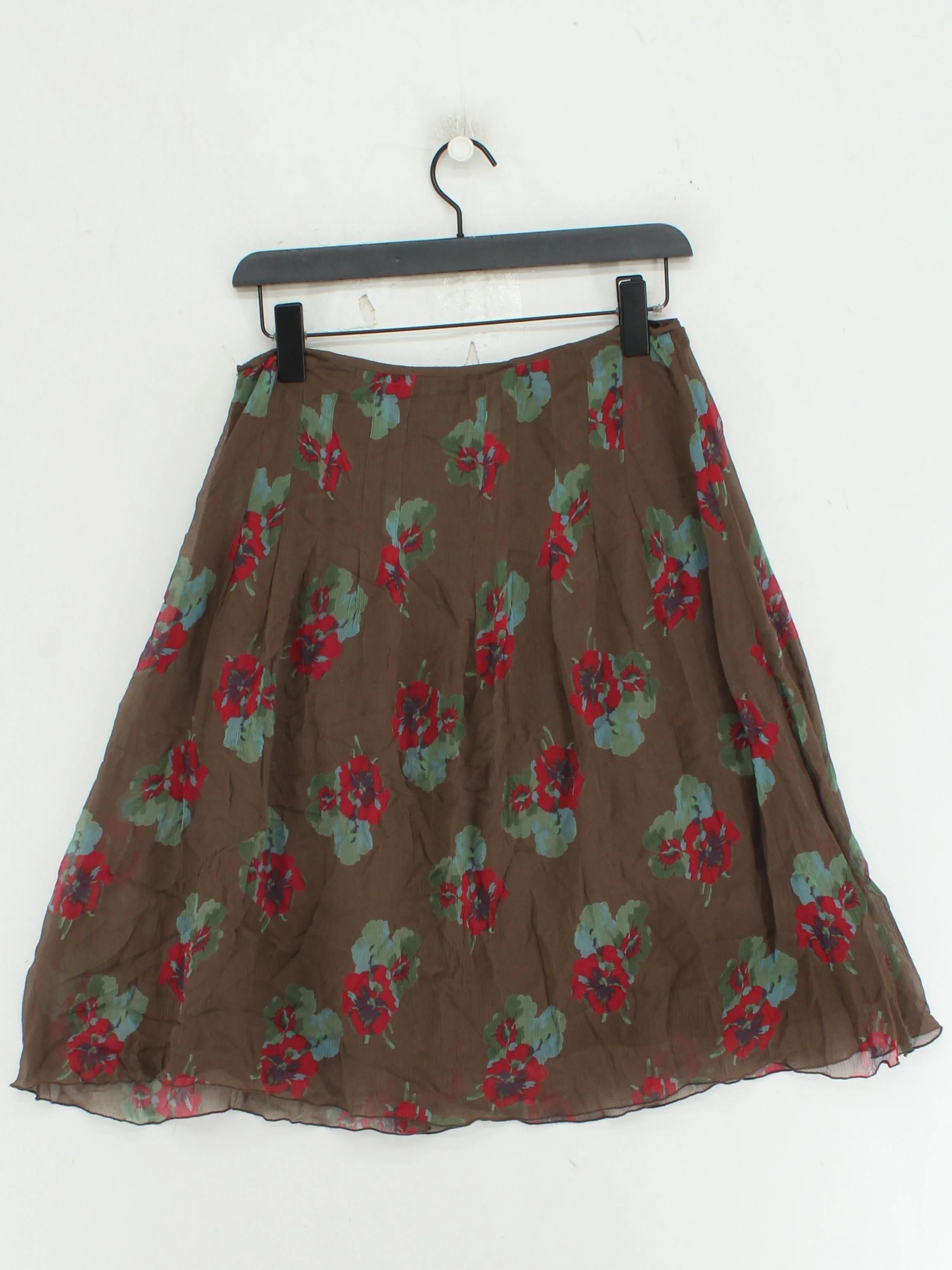 Jigsaw Women's Midi Skirt UK 10 Brown Floral 100% Silk Midi A-Line - Image 2