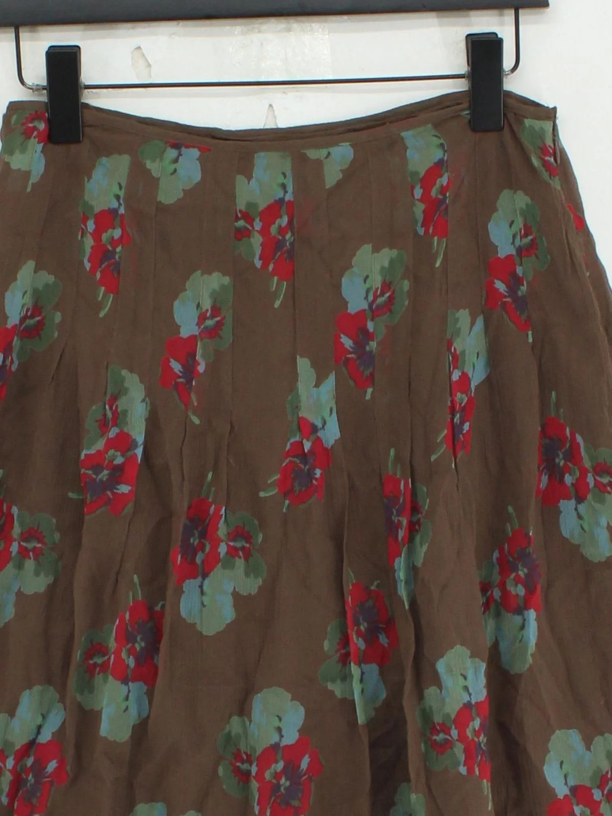 Jigsaw Women's Midi Skirt UK 10 Brown Floral 100% Silk Midi A-Line - Image 3